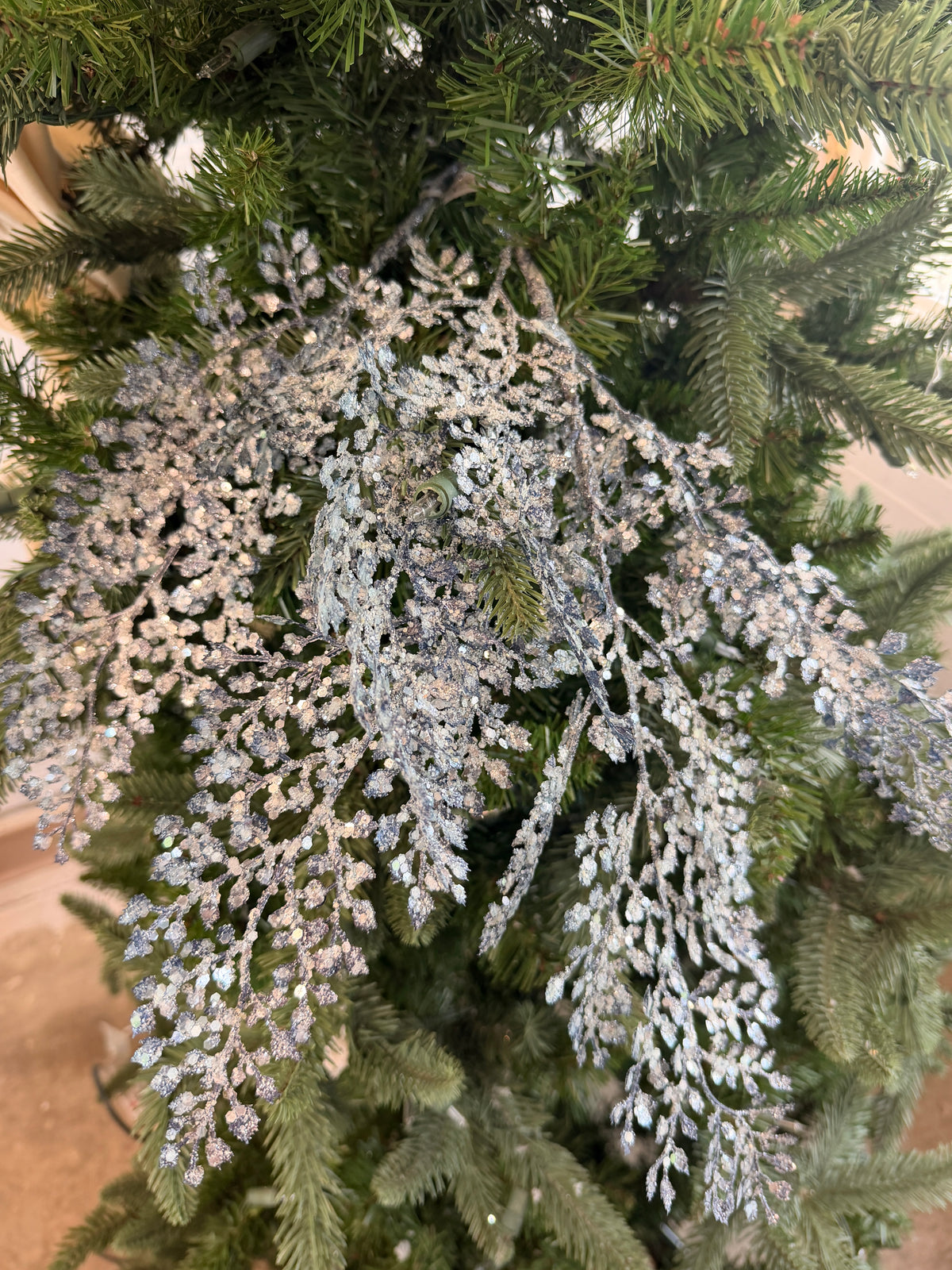 Blue Silver Glittered Maidenhair Bendy Spray