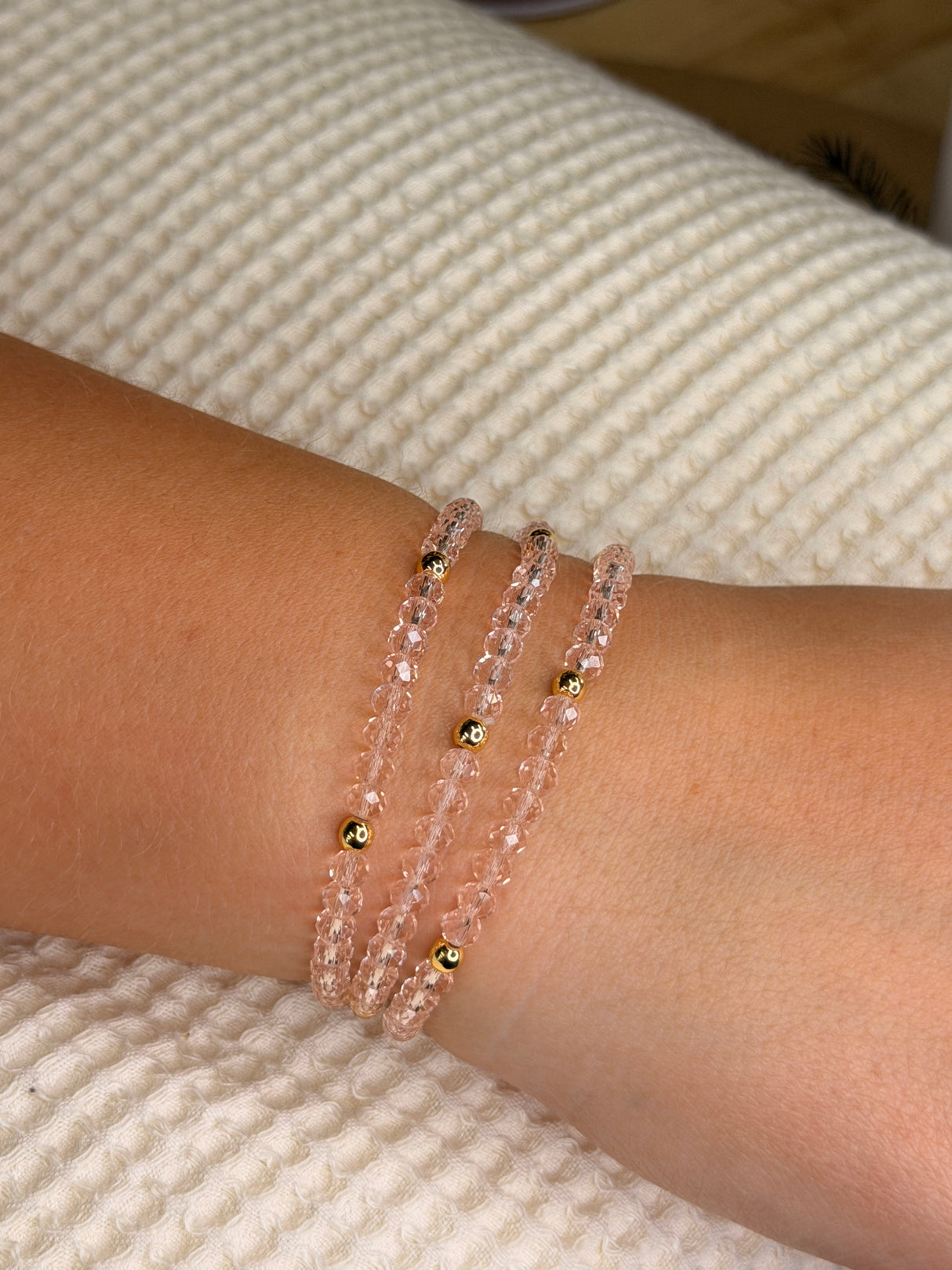 Light Pink with Gold Ball Stretchy Facet Mila-Mix Bracelet
