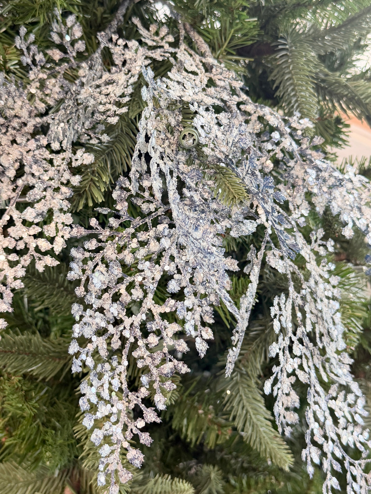 Blue Silver Glittered Maidenhair Bendy Spray