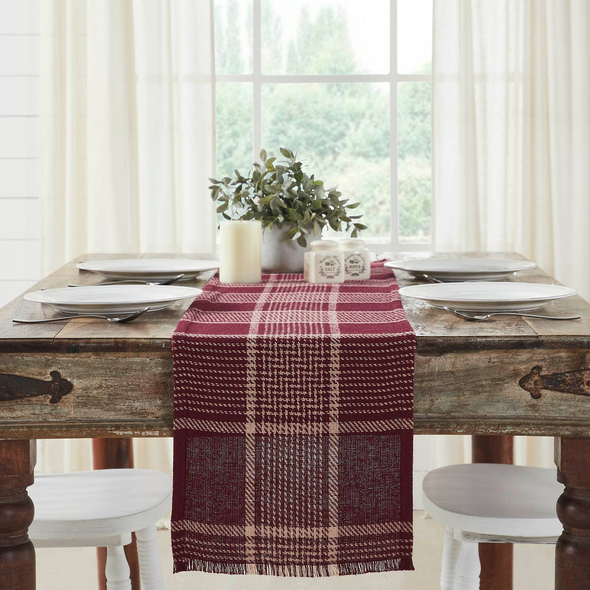 Eston Burgundy Tan Plaid Runner