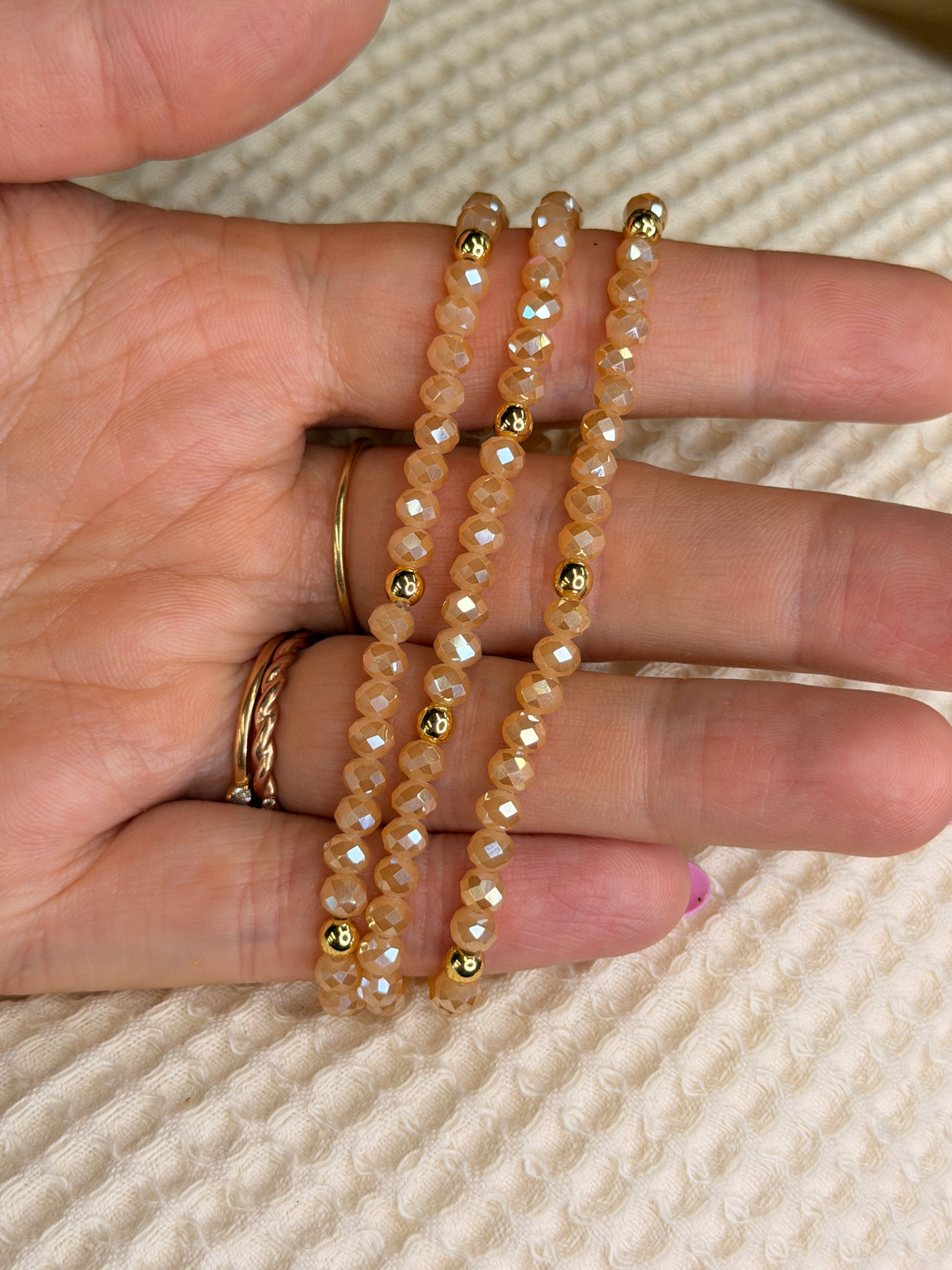 Metallic Blush with Gold Ball Stretchy Facet Mila-Mix Bracelet