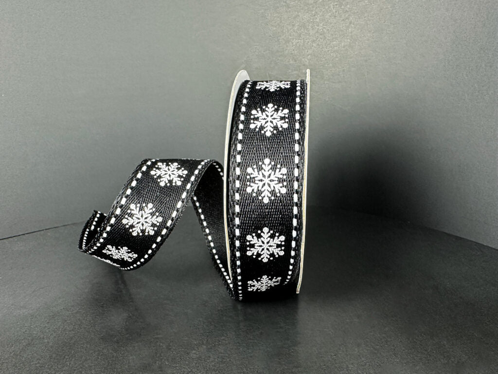 7/8" Black Snowflake Ribbon Bolt