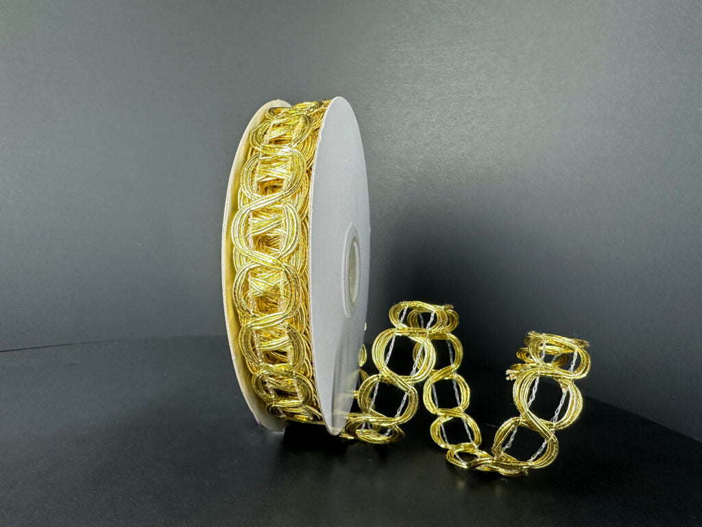 7/8" Gold Chain Loop Ribbon Bolt