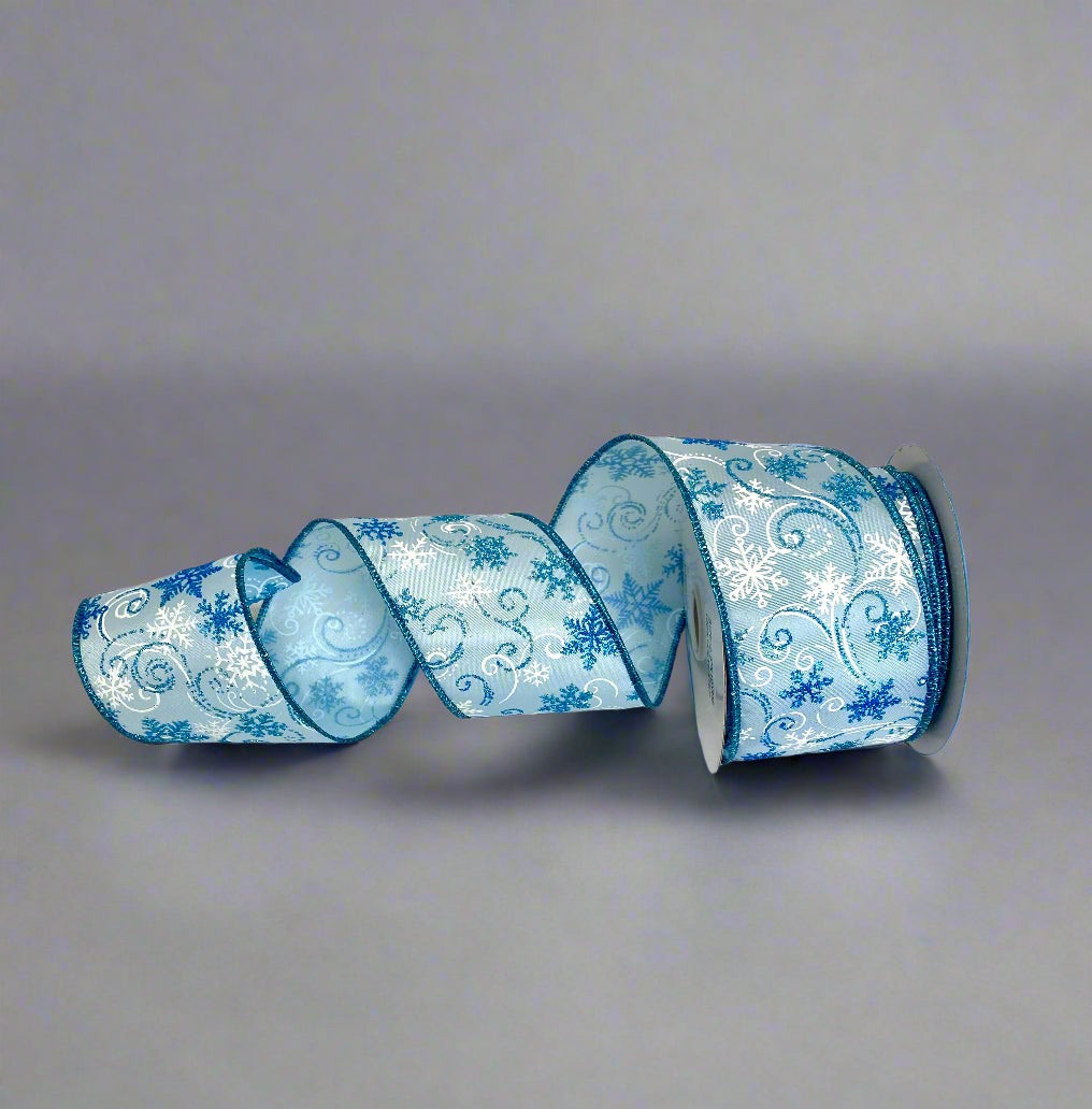 2.5" Blue Snowflake Swirl Ribbon Bolt