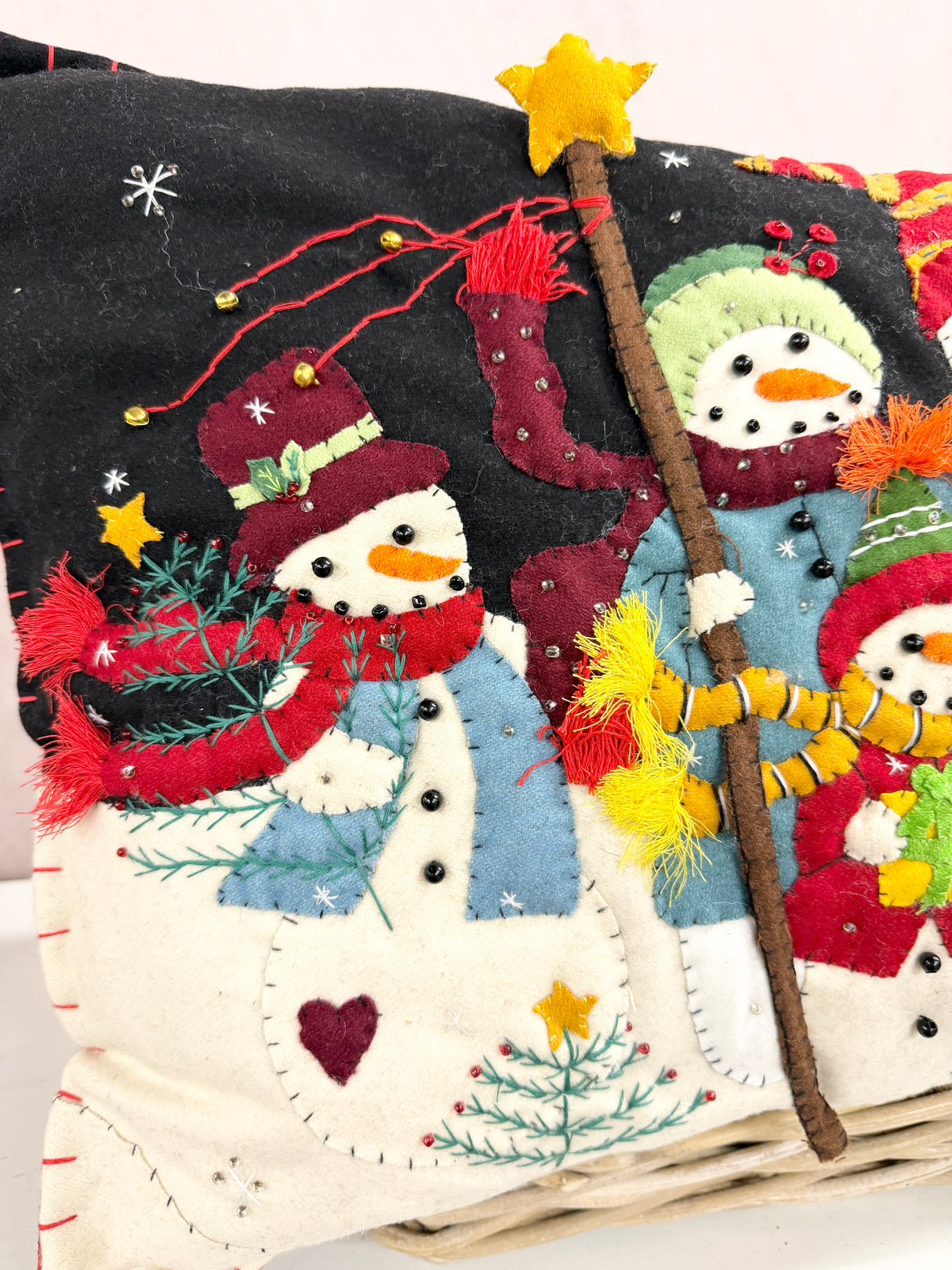 Handmade Black Snowman Pillow