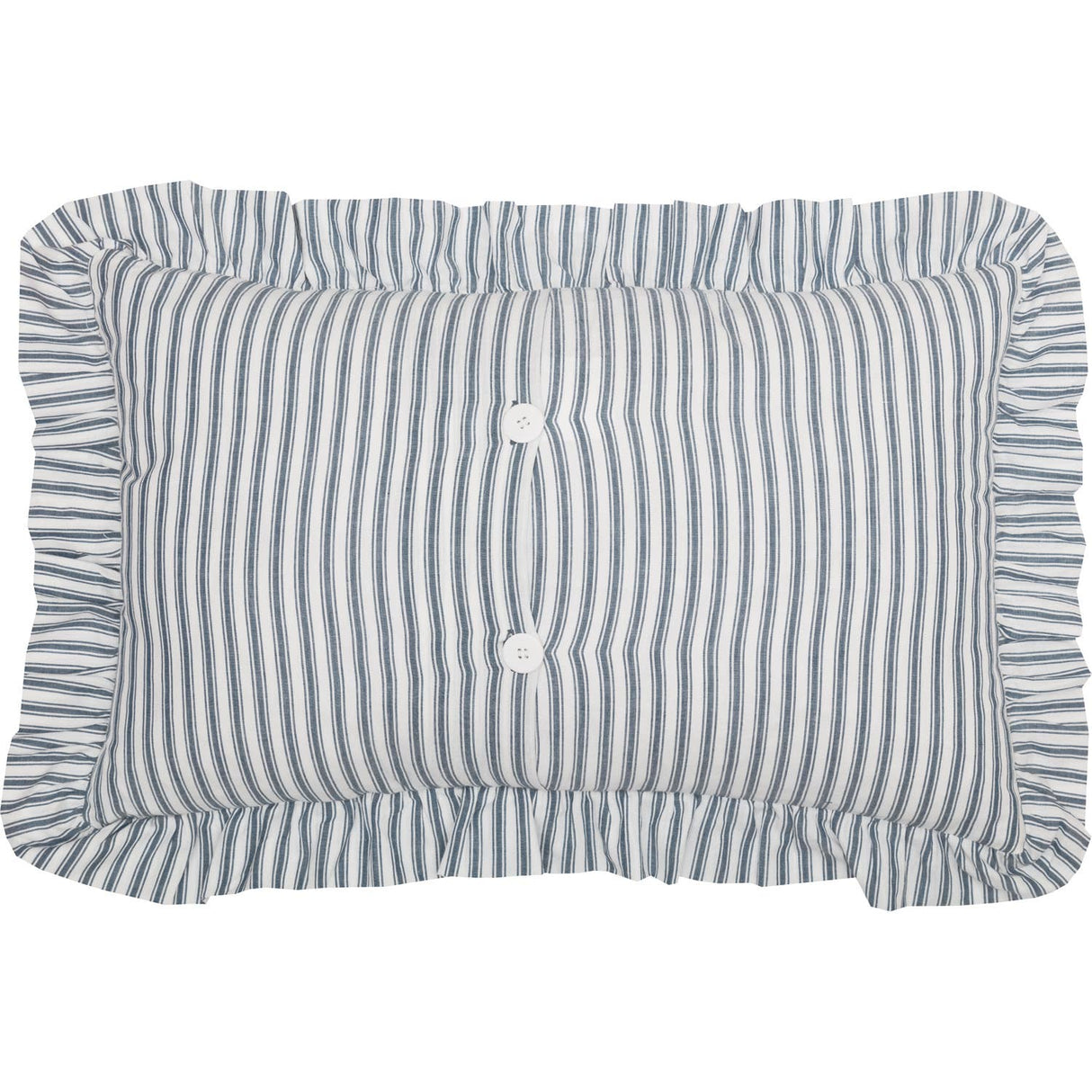Sawyer Blue Ticking Stripe Ruffled Throw Pillow