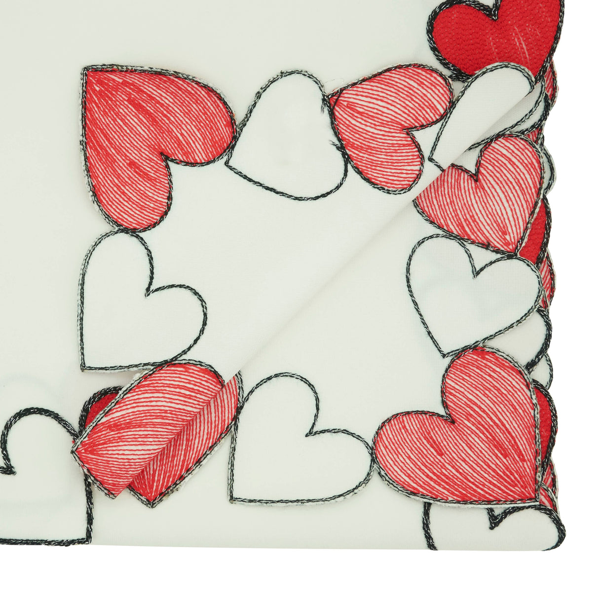 Embroidered Hearts Table Runner