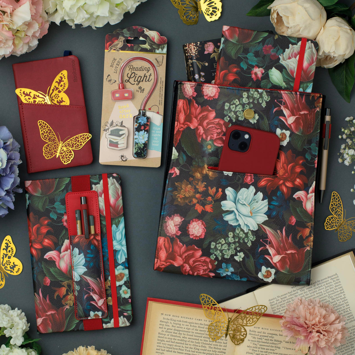 Dark Floral Book Lover's Reading Light