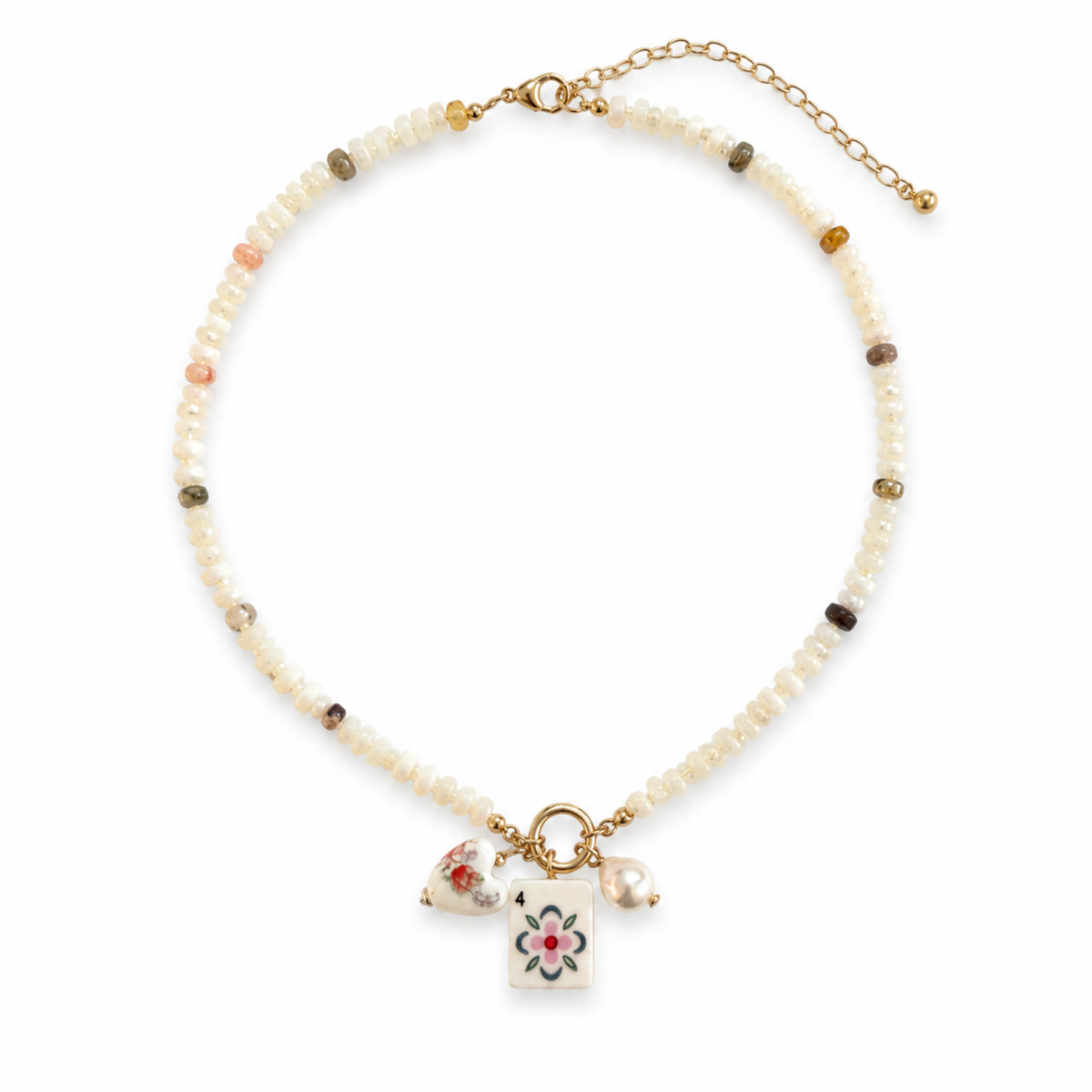 Sunset Dragon Mahjong Tile Charm Beaded Necklace