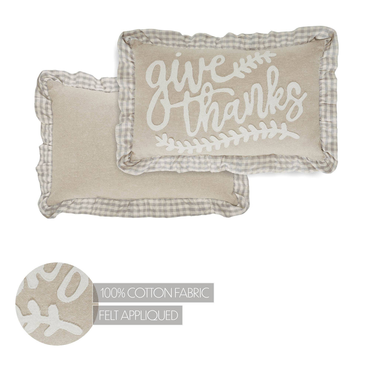 Give Thanks Gingham Ruffled Throw Pillow