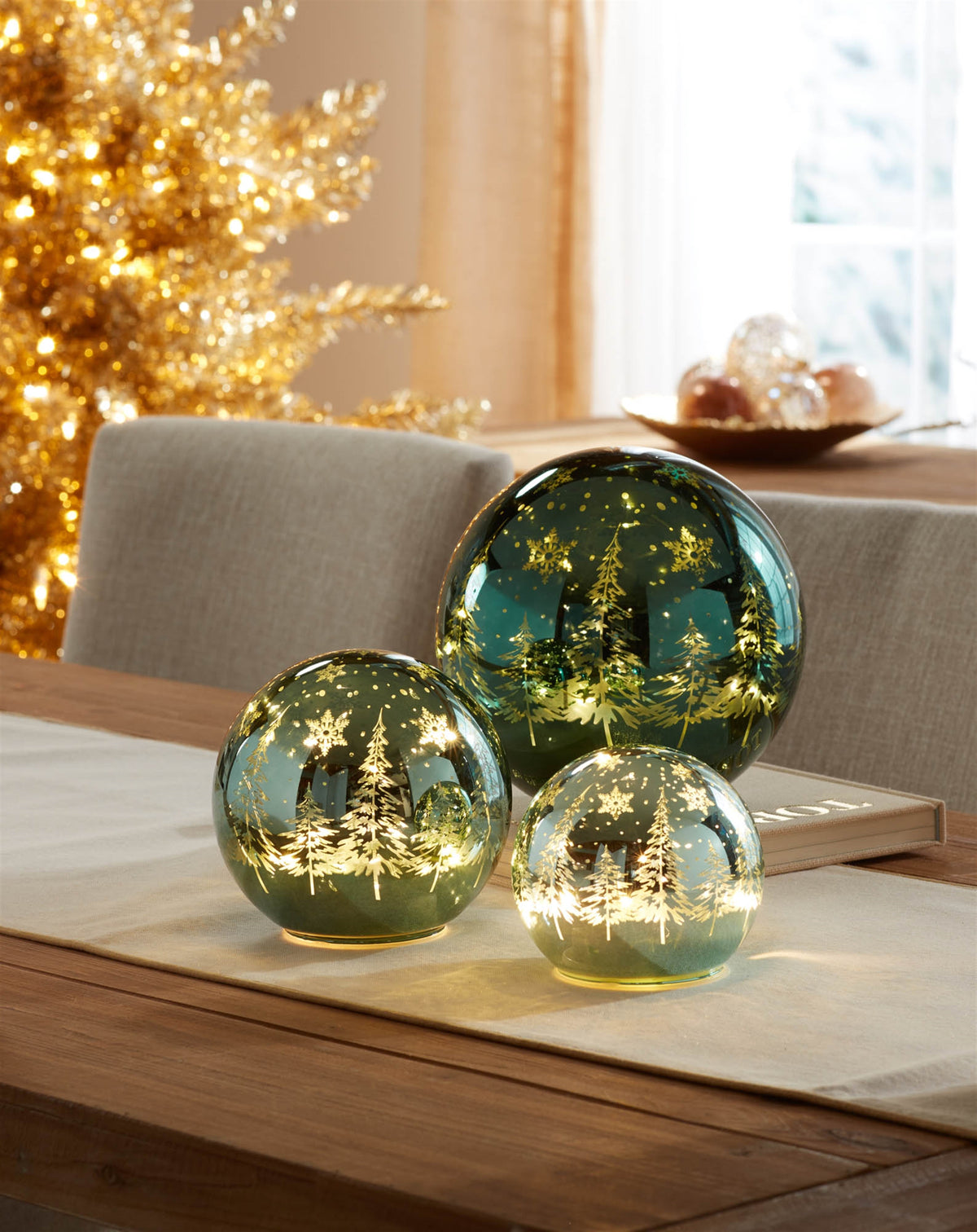 Blue Lighted Glass Tree Globe Set
