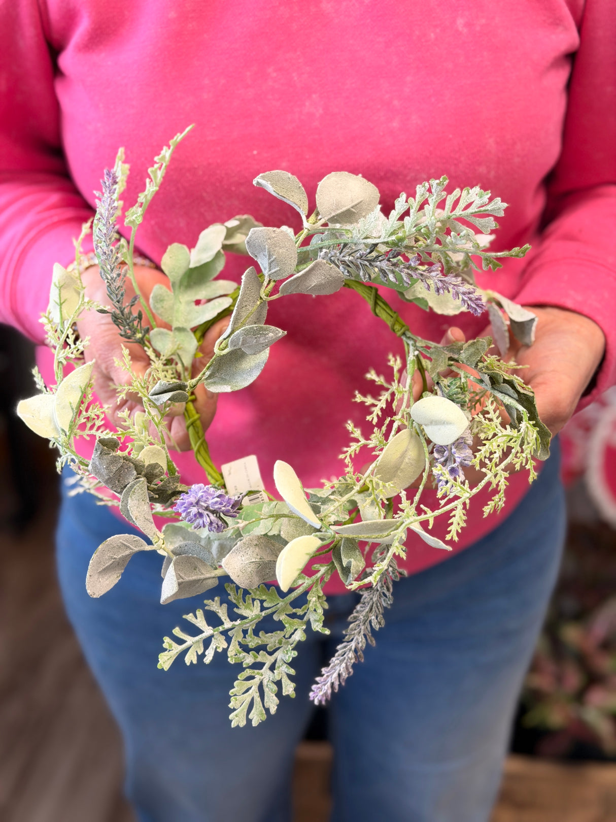 10" Dusty Miller & Lavender Candle Ring