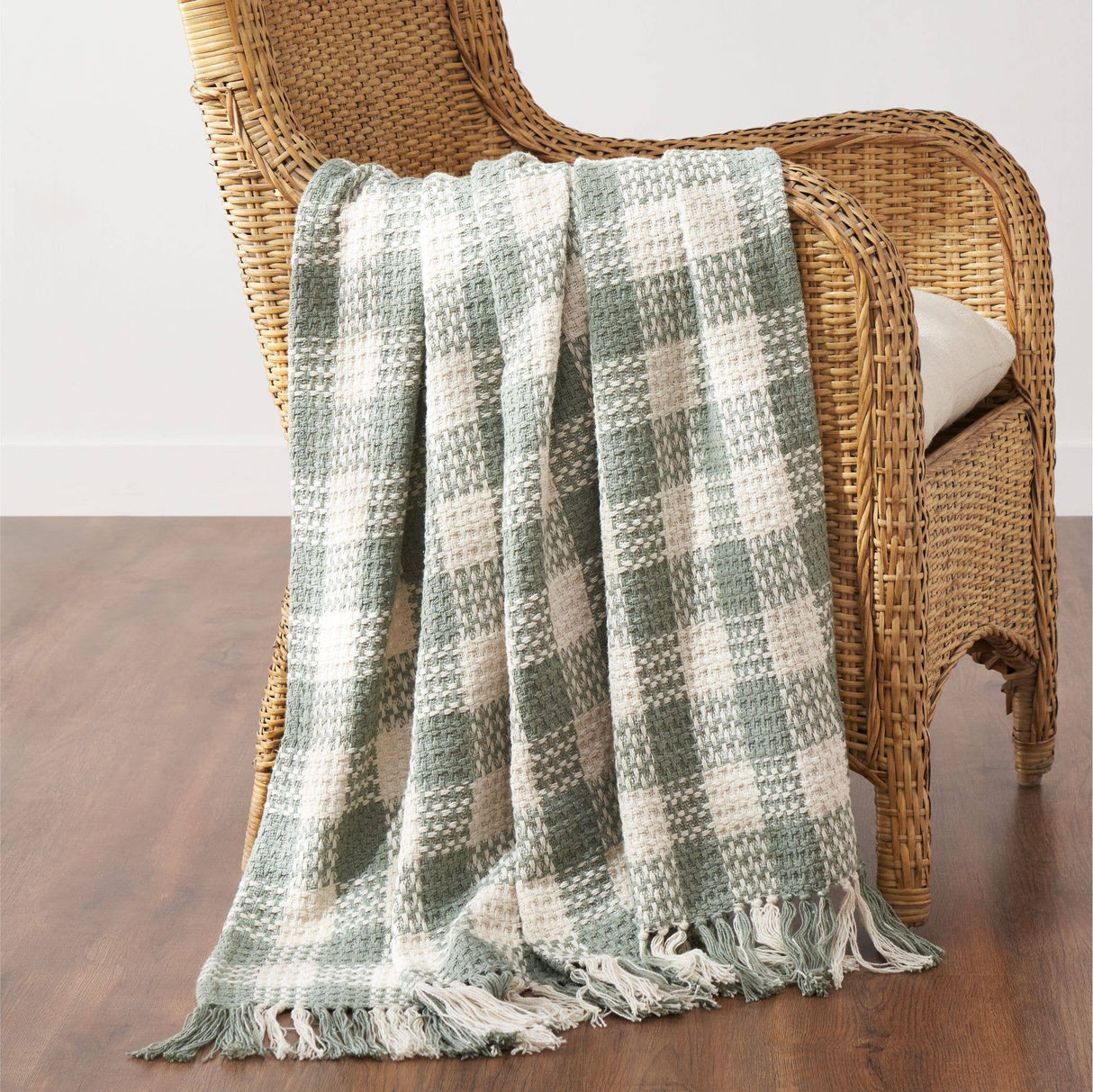 Pistachio Green Check Woven Throw Blanket