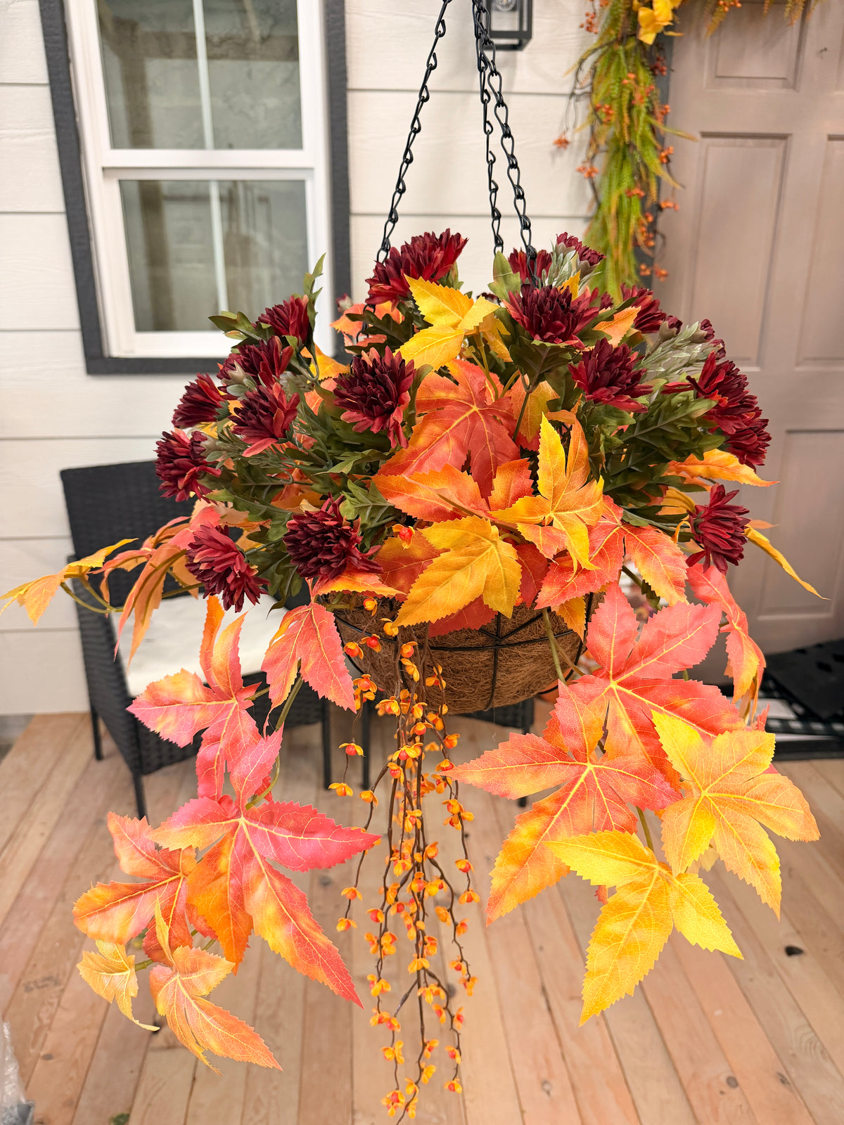 28" Autumn Waterfall Hanging Basket