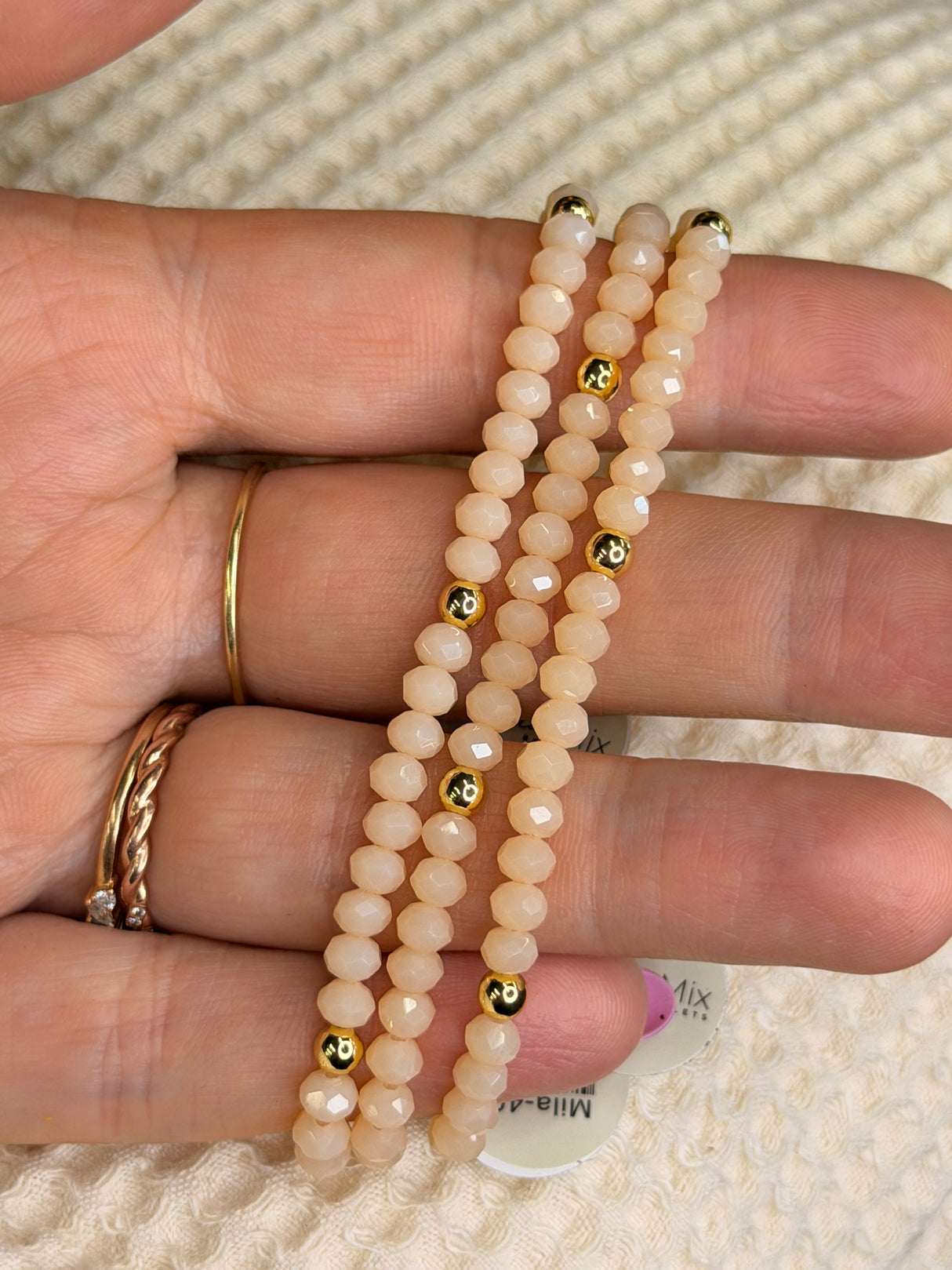 Peach with Gold Ball Stretchy Facet Mila-Mix Bracelet