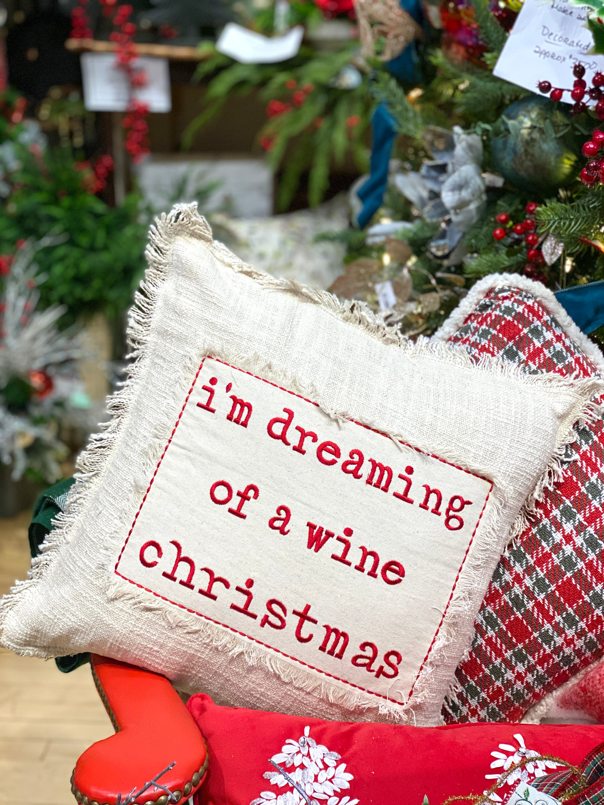 Wine Christmas Cotton Embroidery Pillow