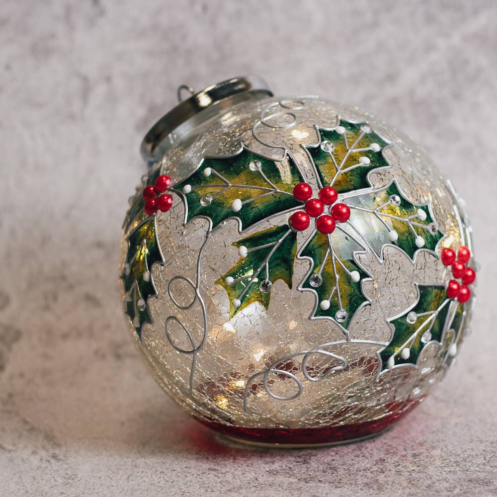 Holly Berry Glass Ornament Luminary