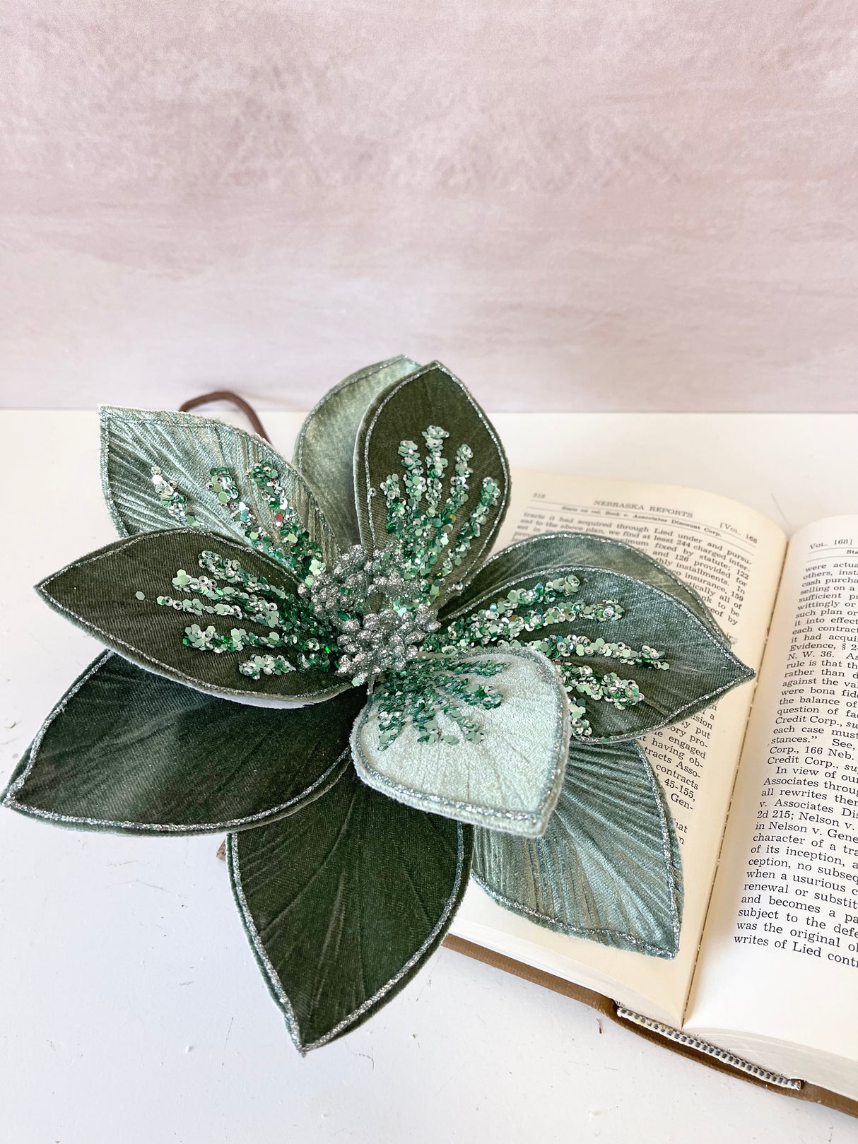 Green Glitter Poinsettia Stem