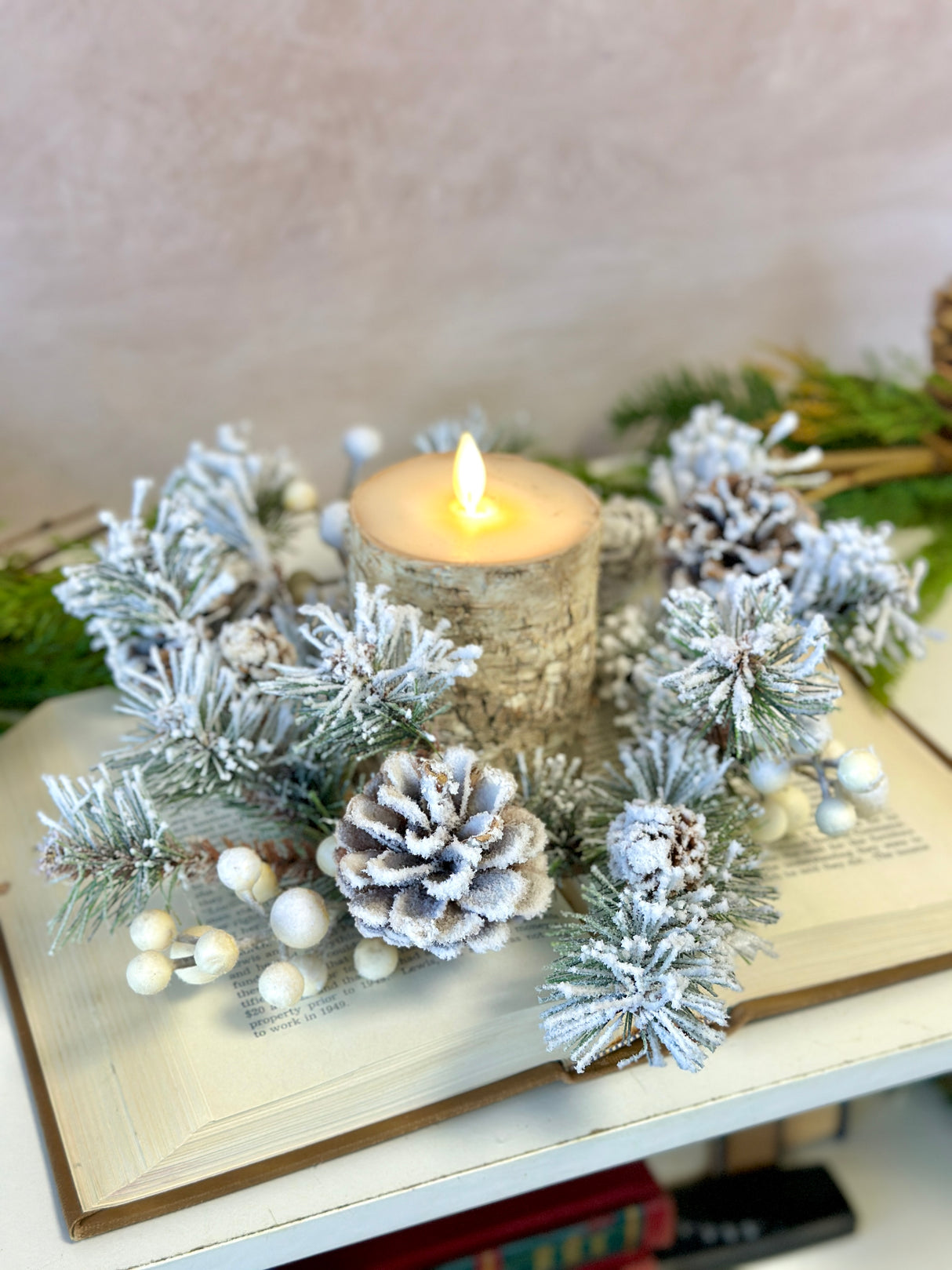 11.5" Winter Fest Pine Candle Ring