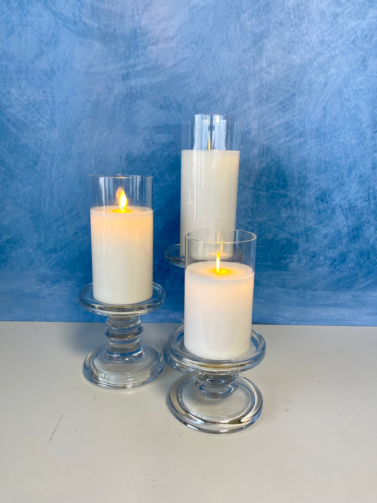 Cream Moving LED Glass Candle Set