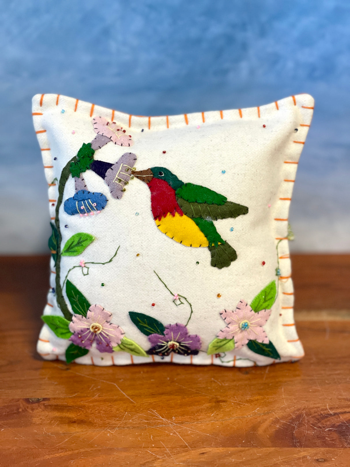 Handmade Fabric Hummingbird Pillow