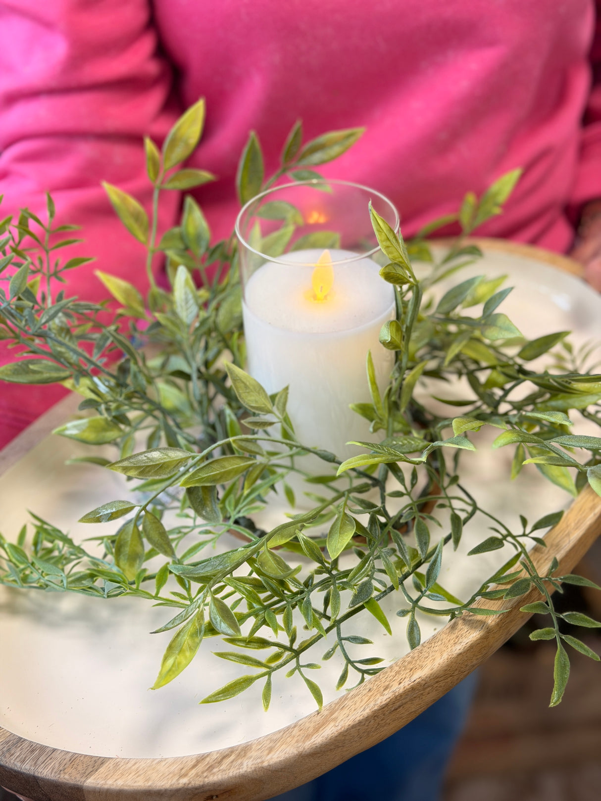 14" Muted Green Ruscus Candle Ring