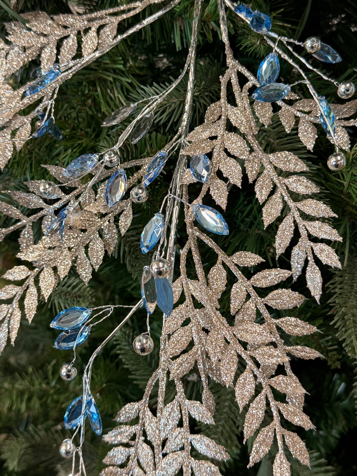 Silver Blue Jewel Leaf Spray