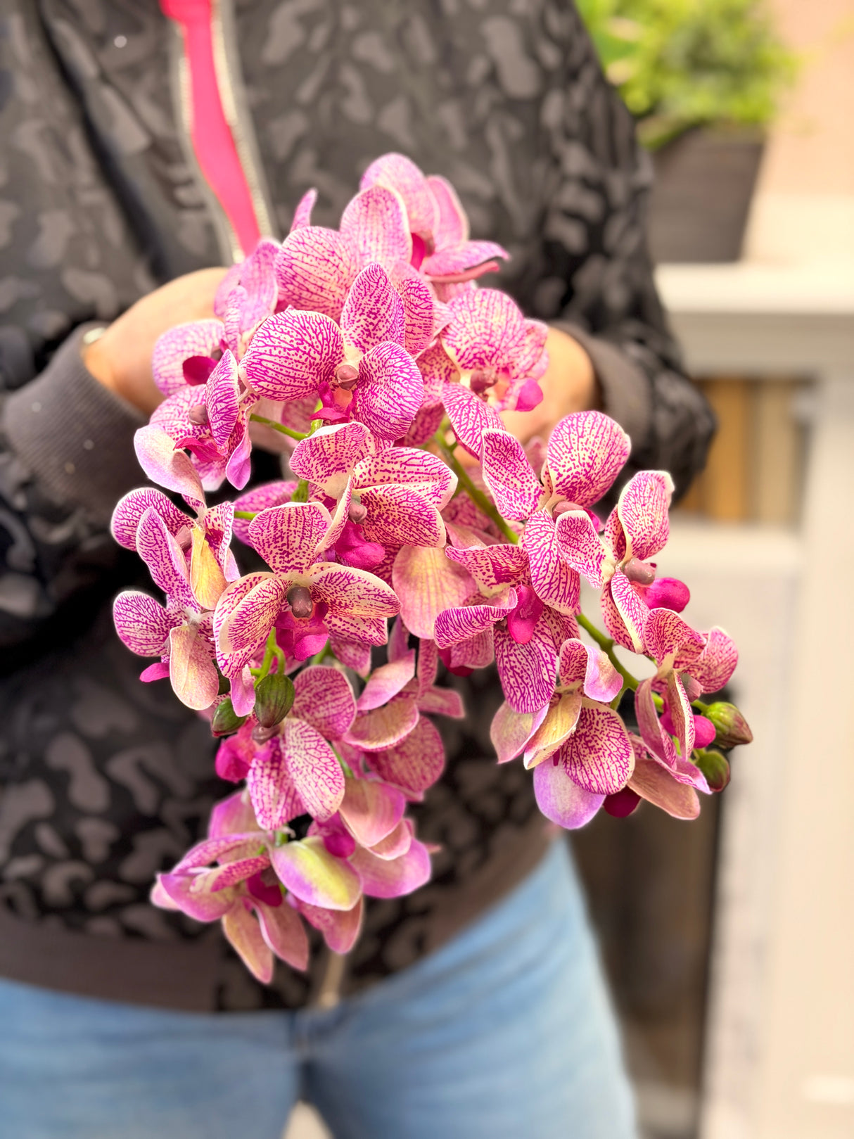 Real Touch Purple & Cream Orchid Spray