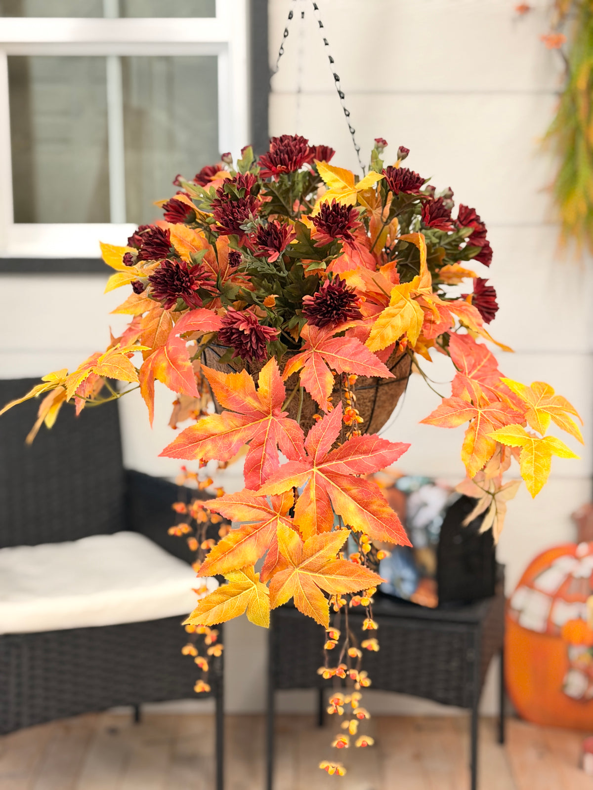 28" Autumn Waterfall Hanging Basket