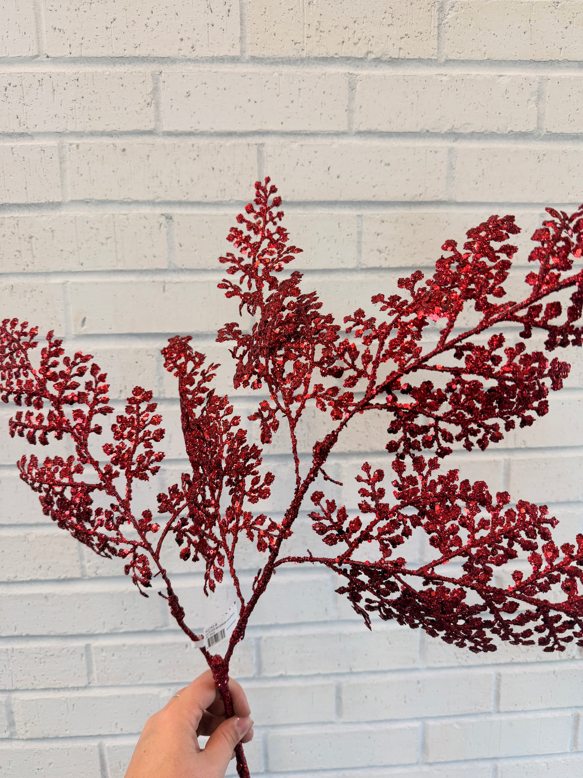 Red Glittered Maidenhair Spray