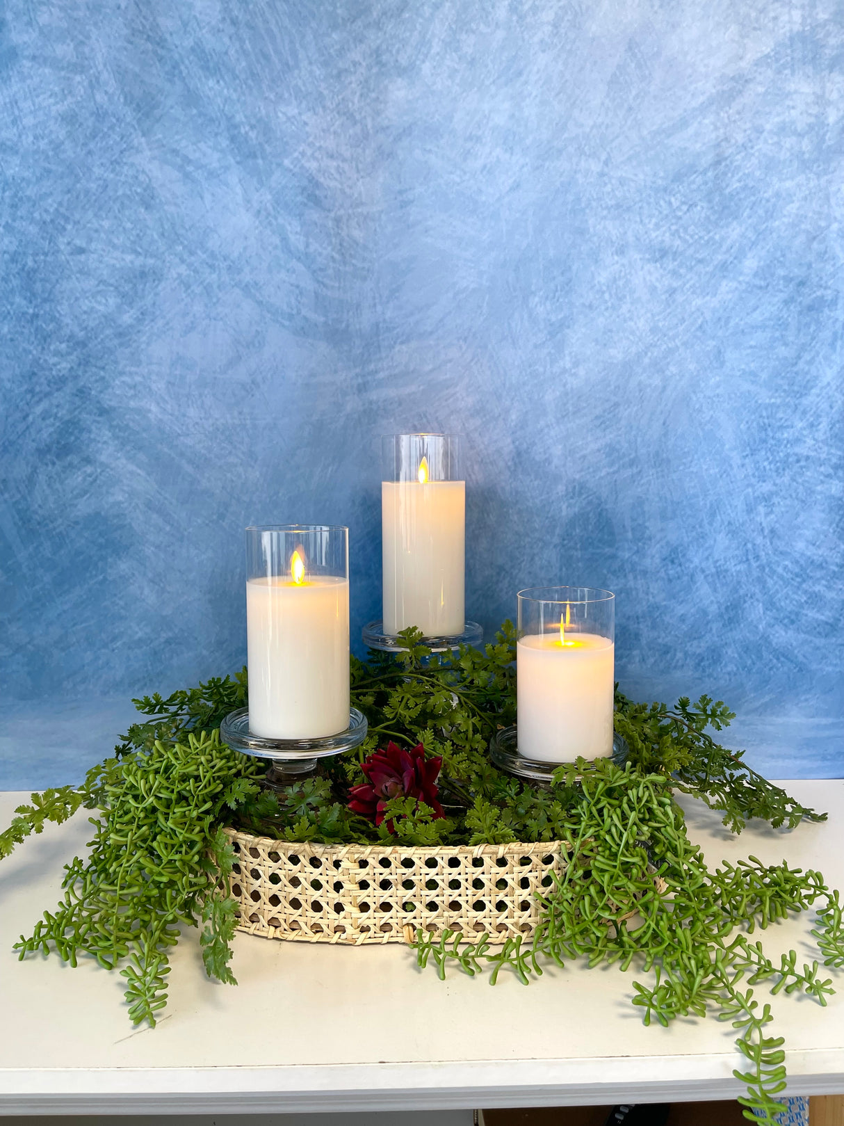Cream Moving LED Glass Candle Set