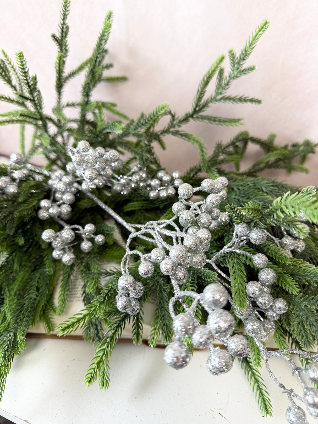 Silver Glittered Berry Spray