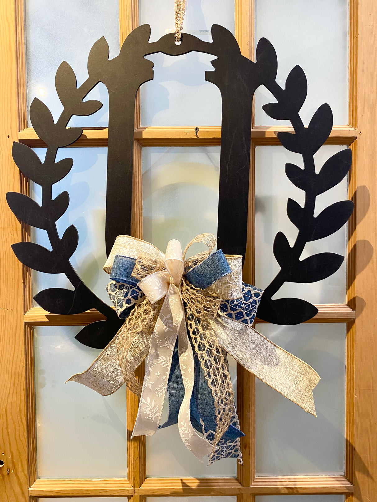 15" Denim and Lace Bow
