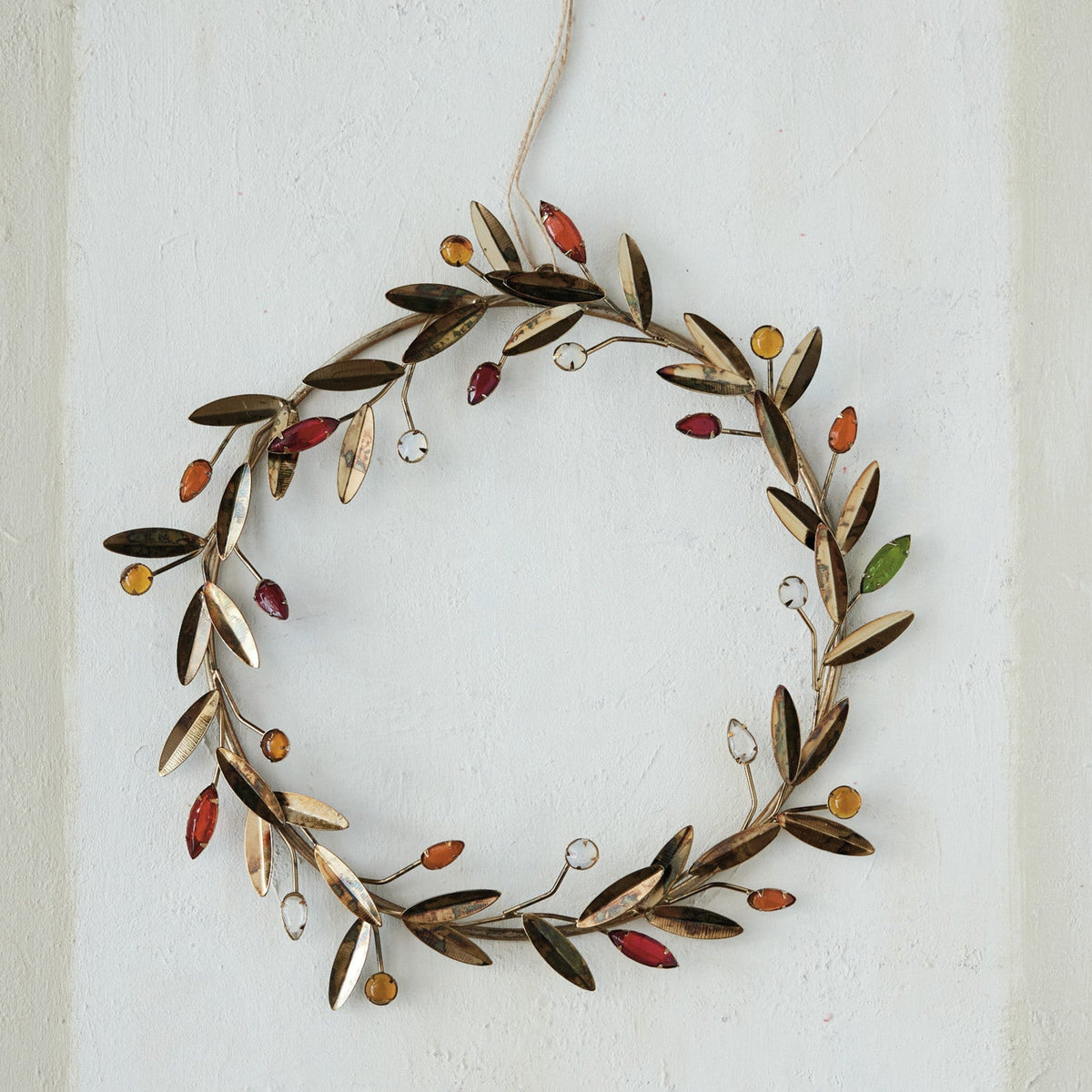 Metal Leaves & Acrylic Bead Berries Wreath