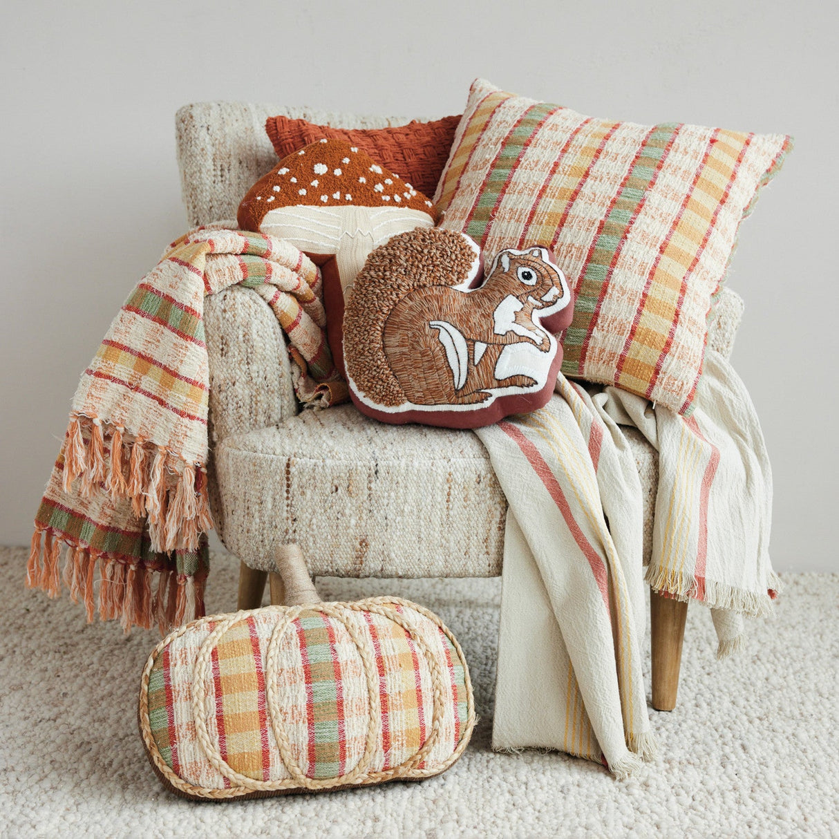 Rust Woven Fabric Chenille Waffle Weave Pillow