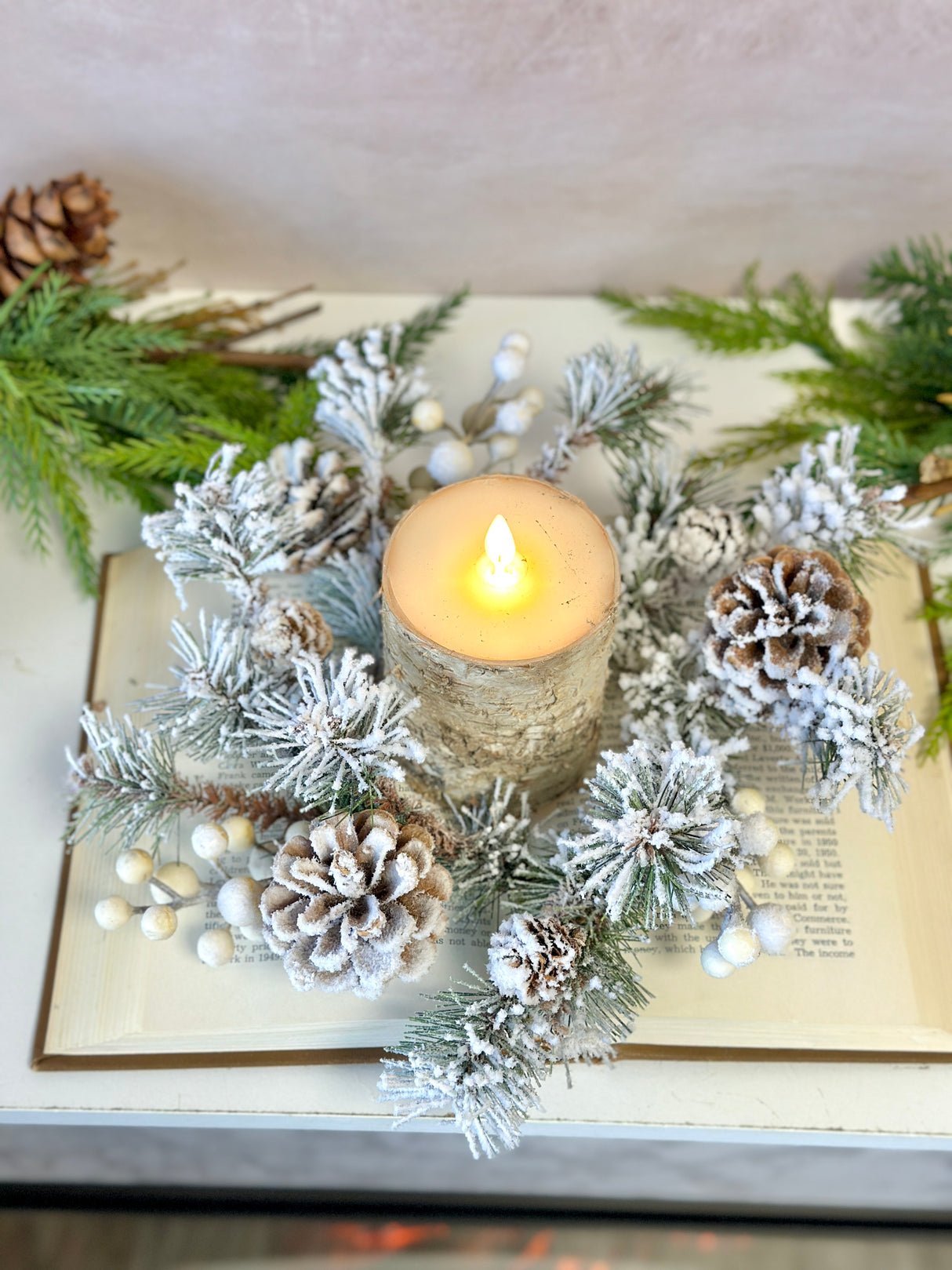 11.5" Winter Fest Pine Candle Ring