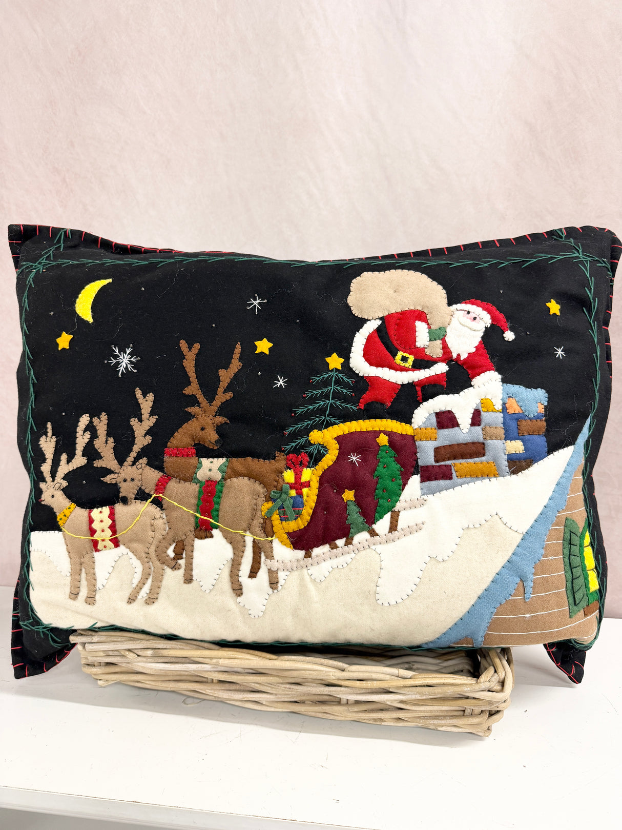 Handmade Black Deer & Santa Pillow