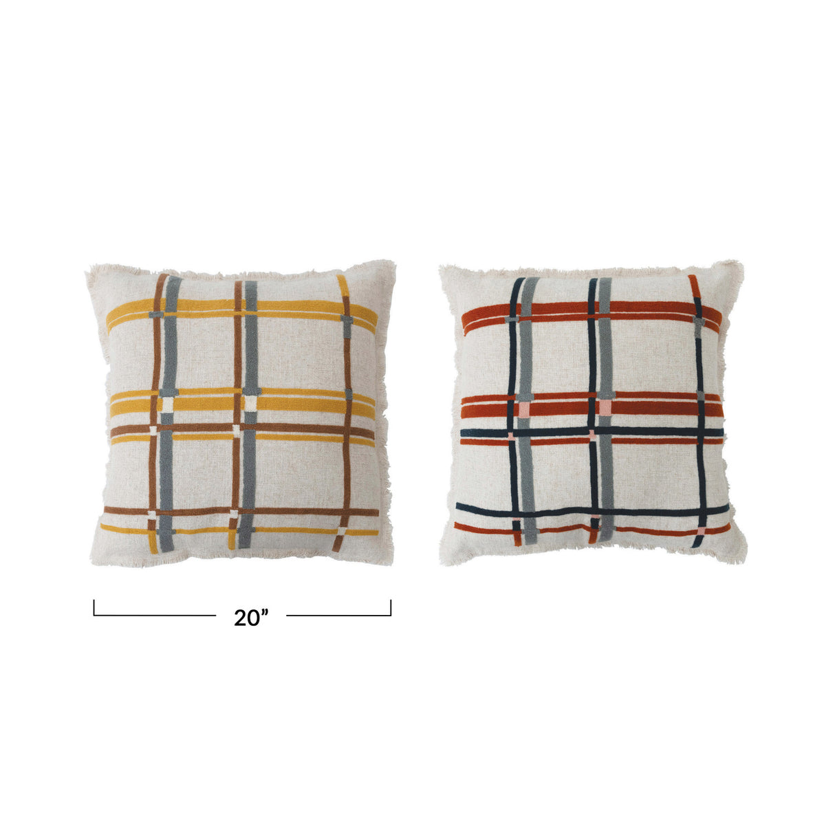 Embroidered Plaid Pillow - 2 Colors