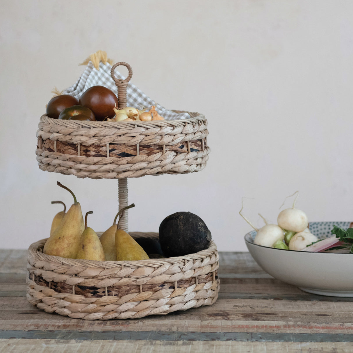 Hand-Woven Wicker 2-Tier Tray