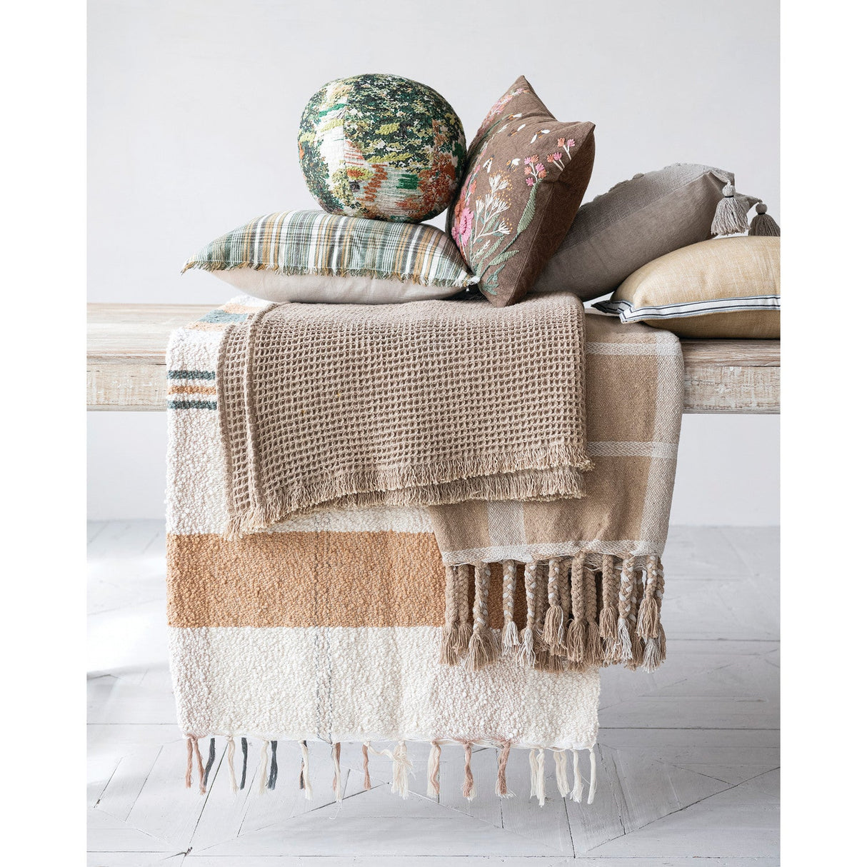 Striped Flange Cotton Pillow