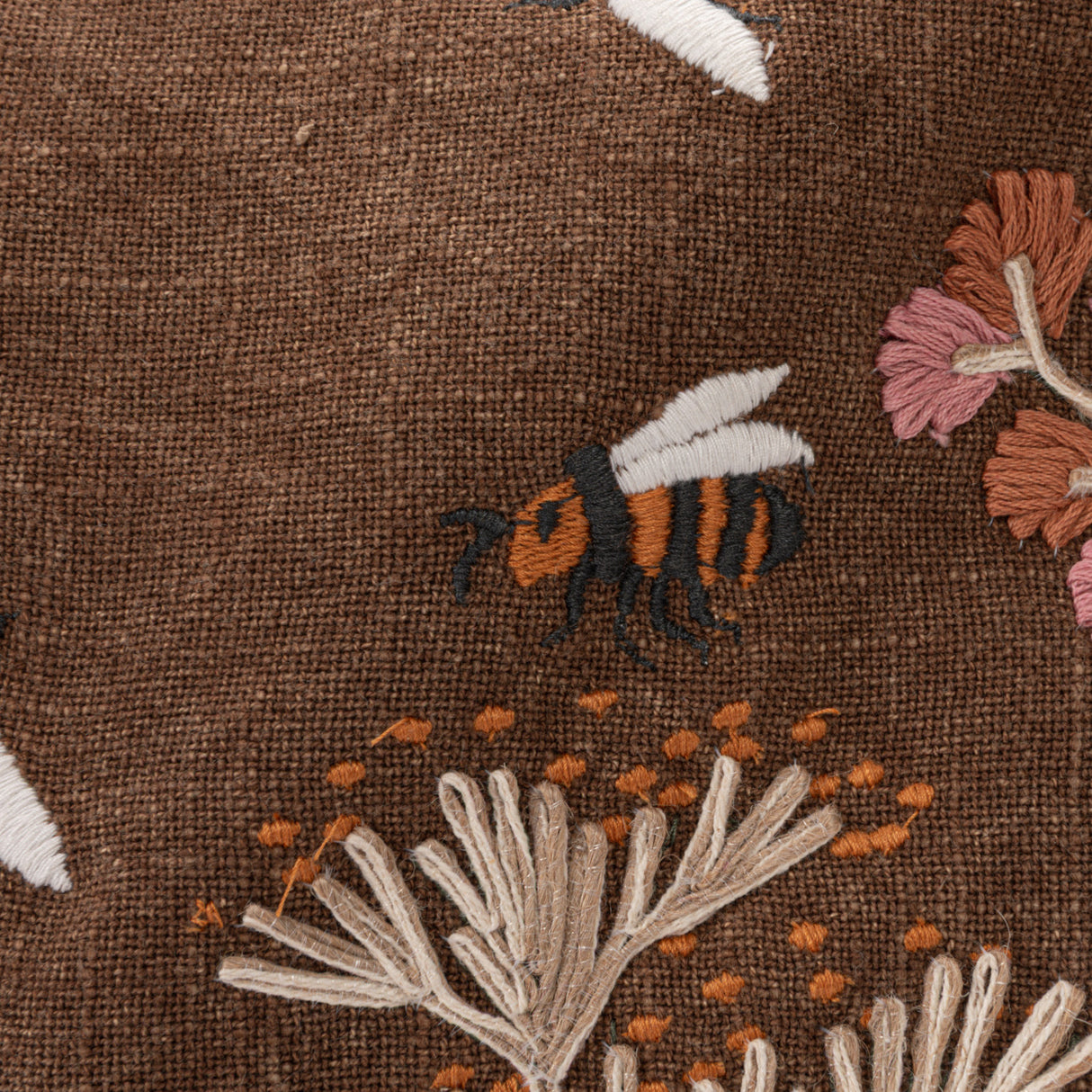 Hand-Embroidered Cotton Slub Lumbar Pillow