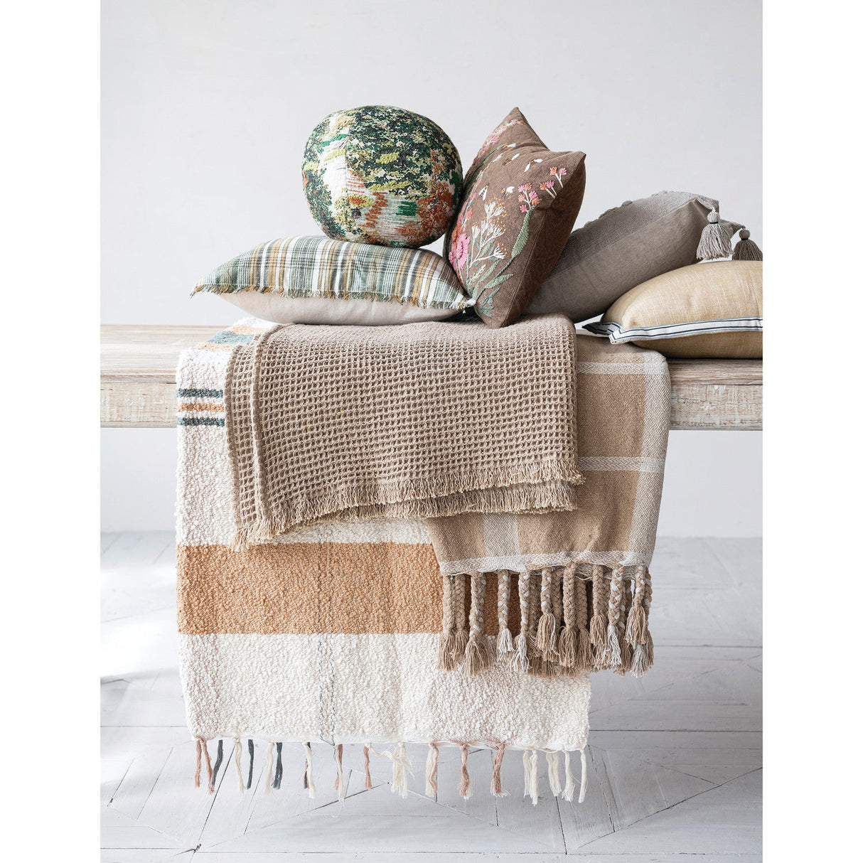 Hand-Embroidered Cotton Slub Lumbar Pillow