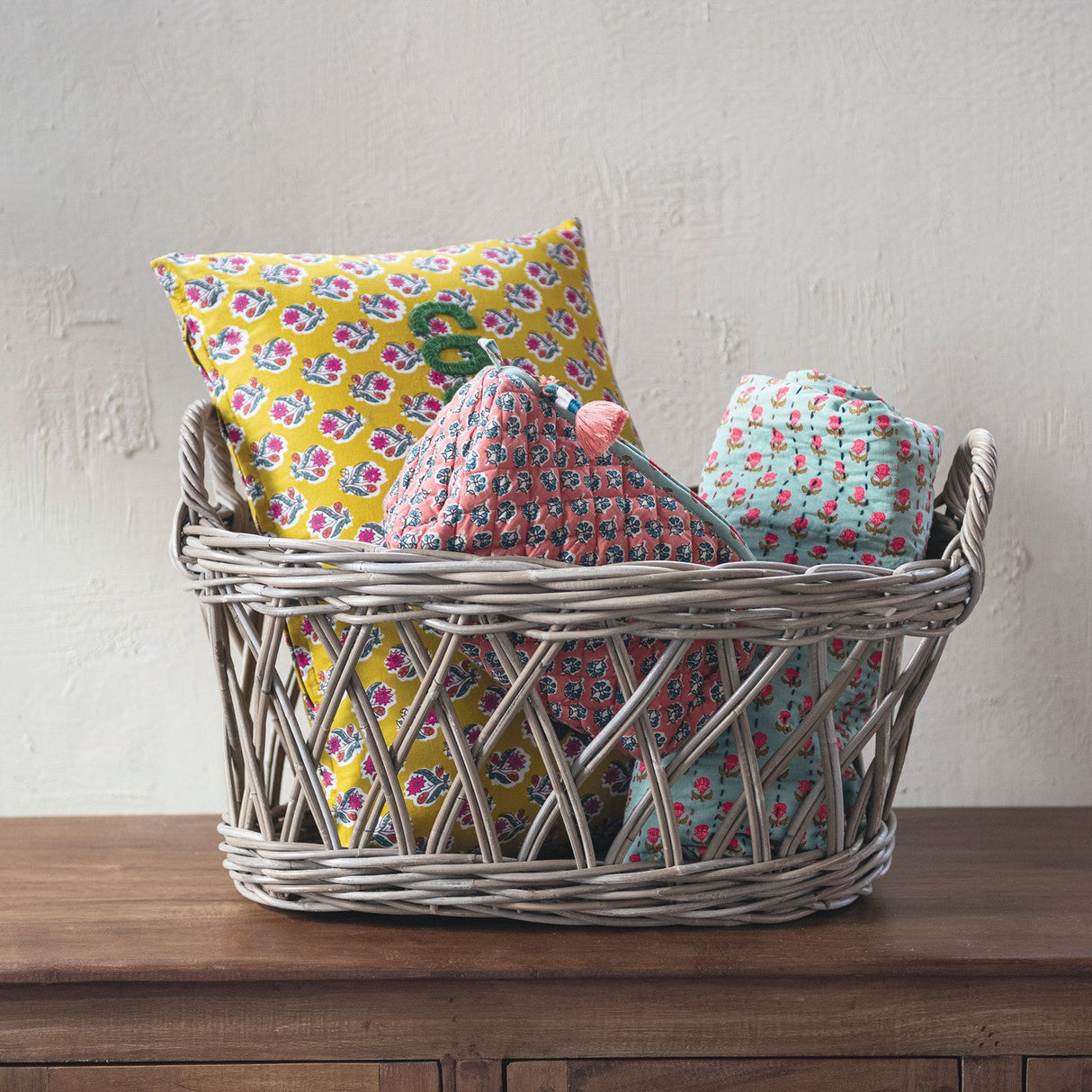 Hand-Woven Rattan Basket with Handles