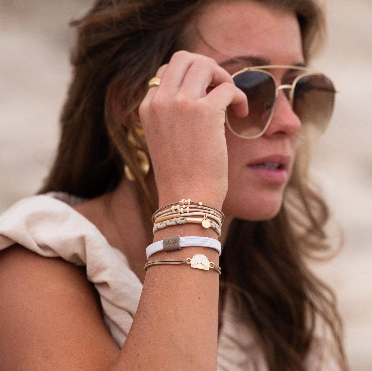 Rise Cream and Tan Hair Tie Bracelet Set