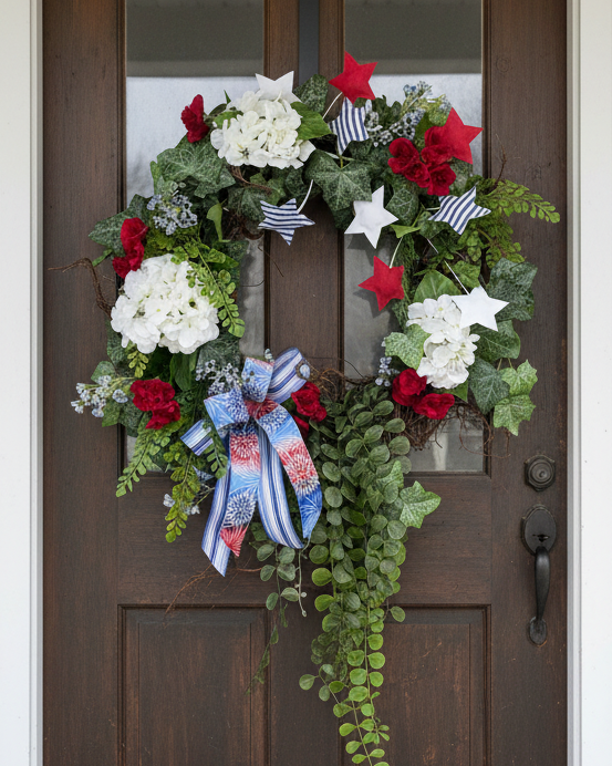32" UV Protect Red, White & BOOM Wreath