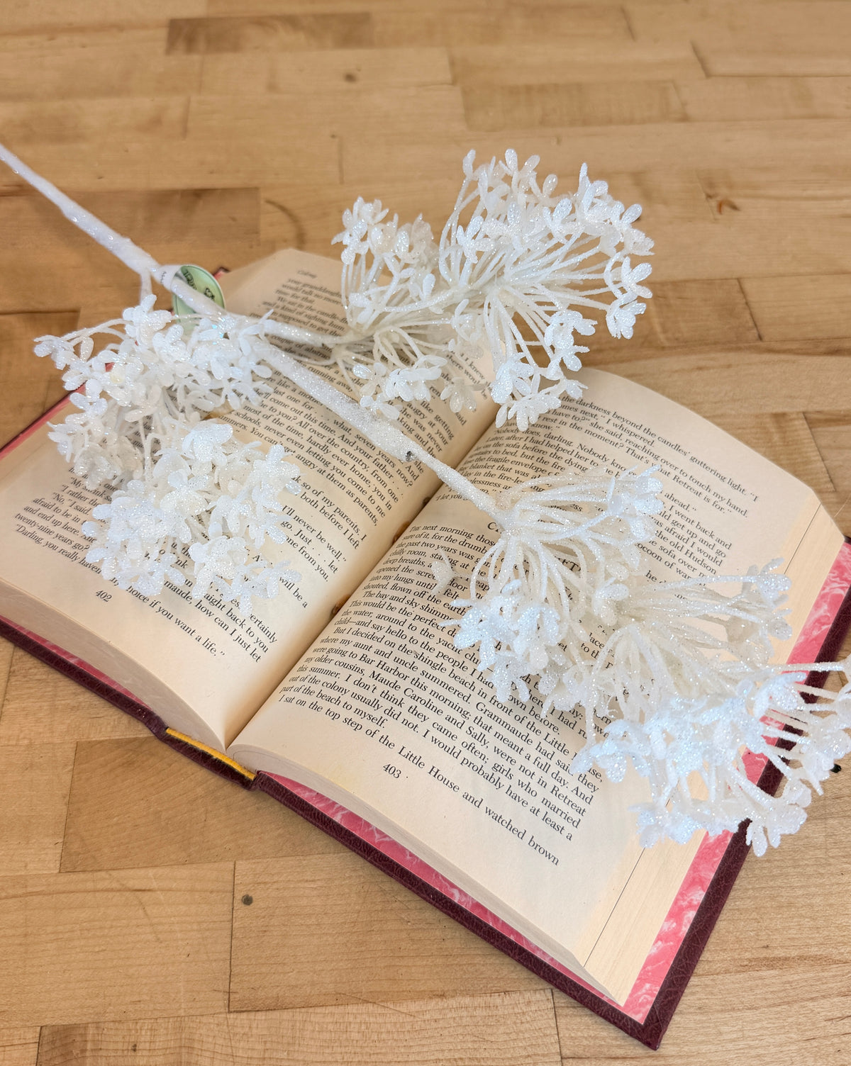 White Mini Glitter Hydrangea Spray