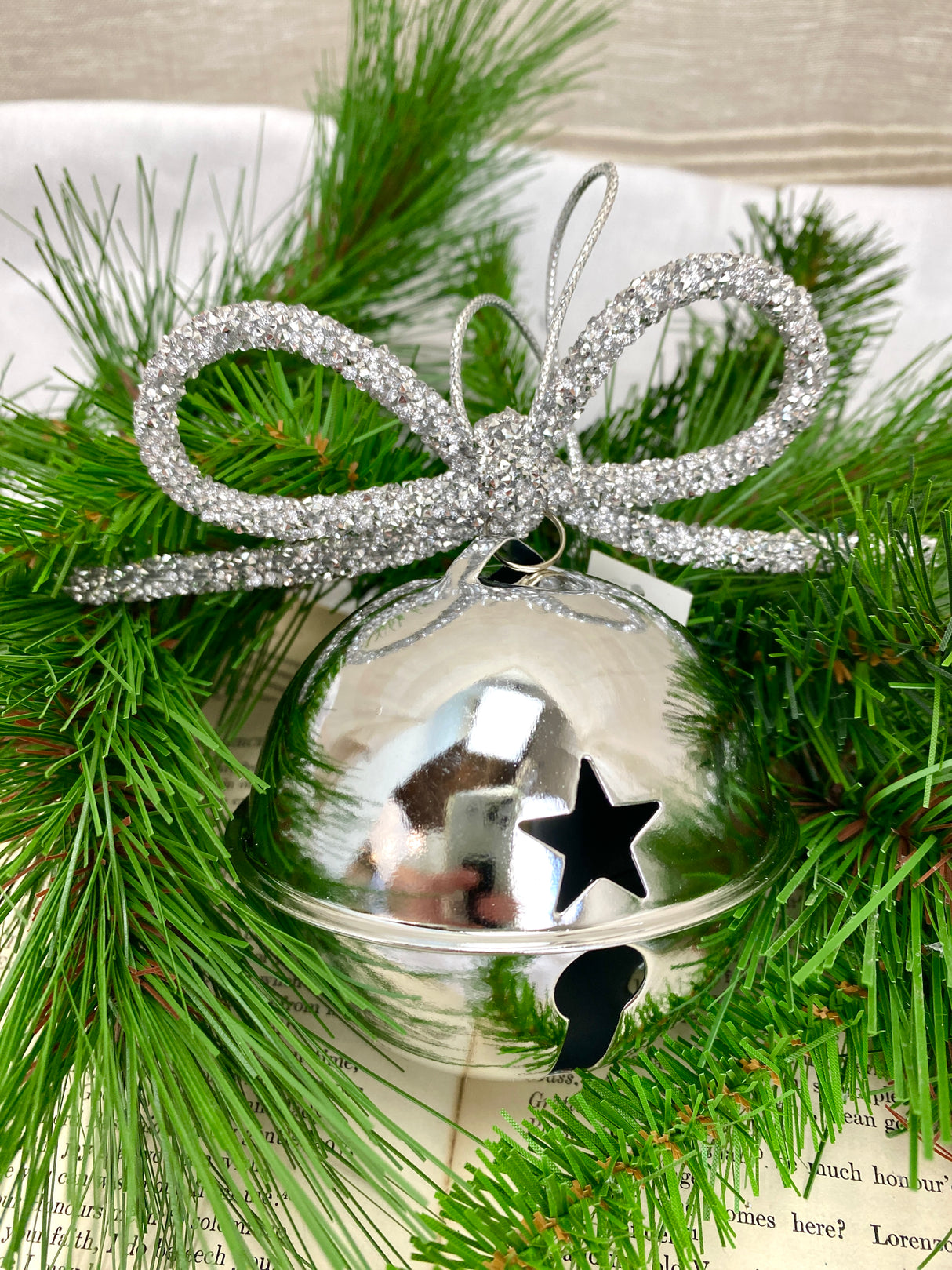 Metal Holiday Bell Ornament with Bow