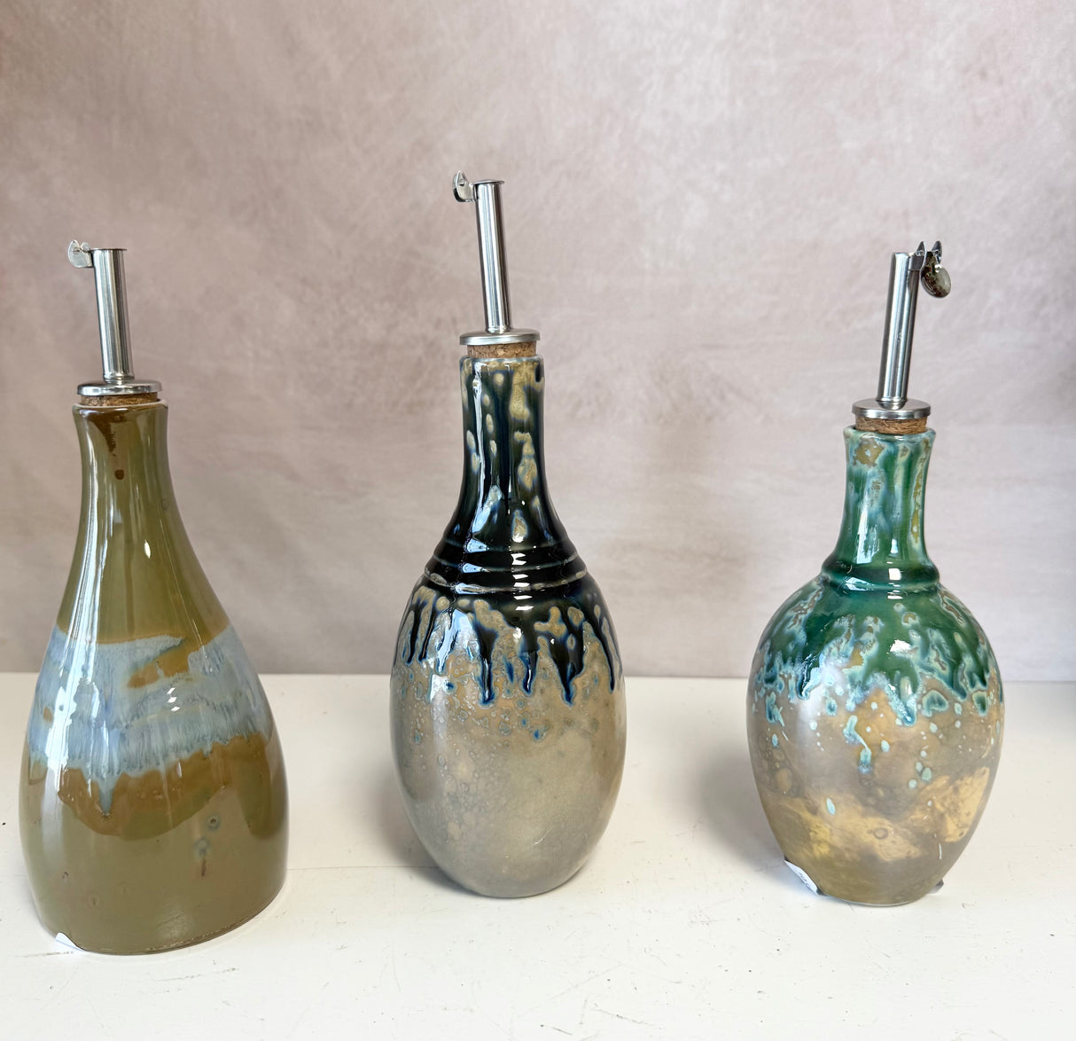 10 oz. Stoneware Oil Cruet - 3 Styles