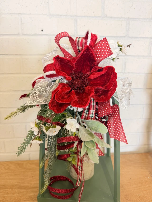 17" Red Magnolia Lantern Swag