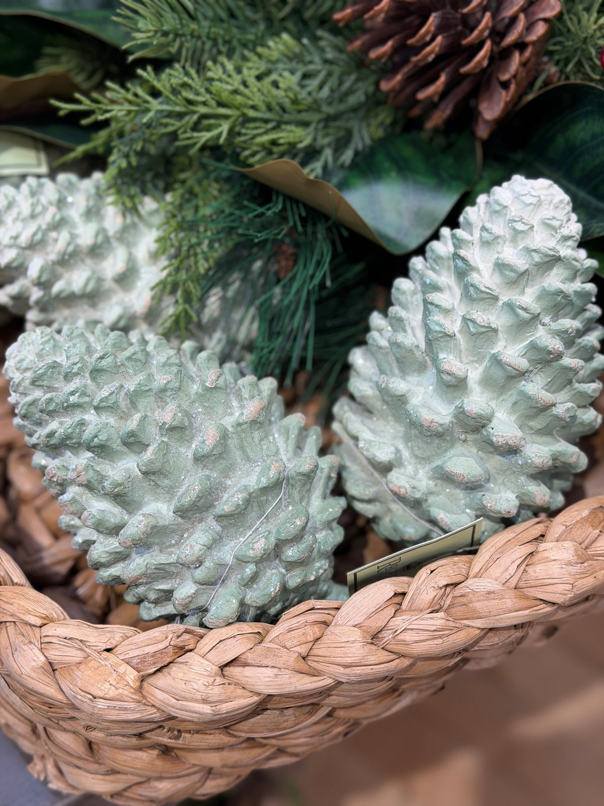 Green Resin Winter Pinecone